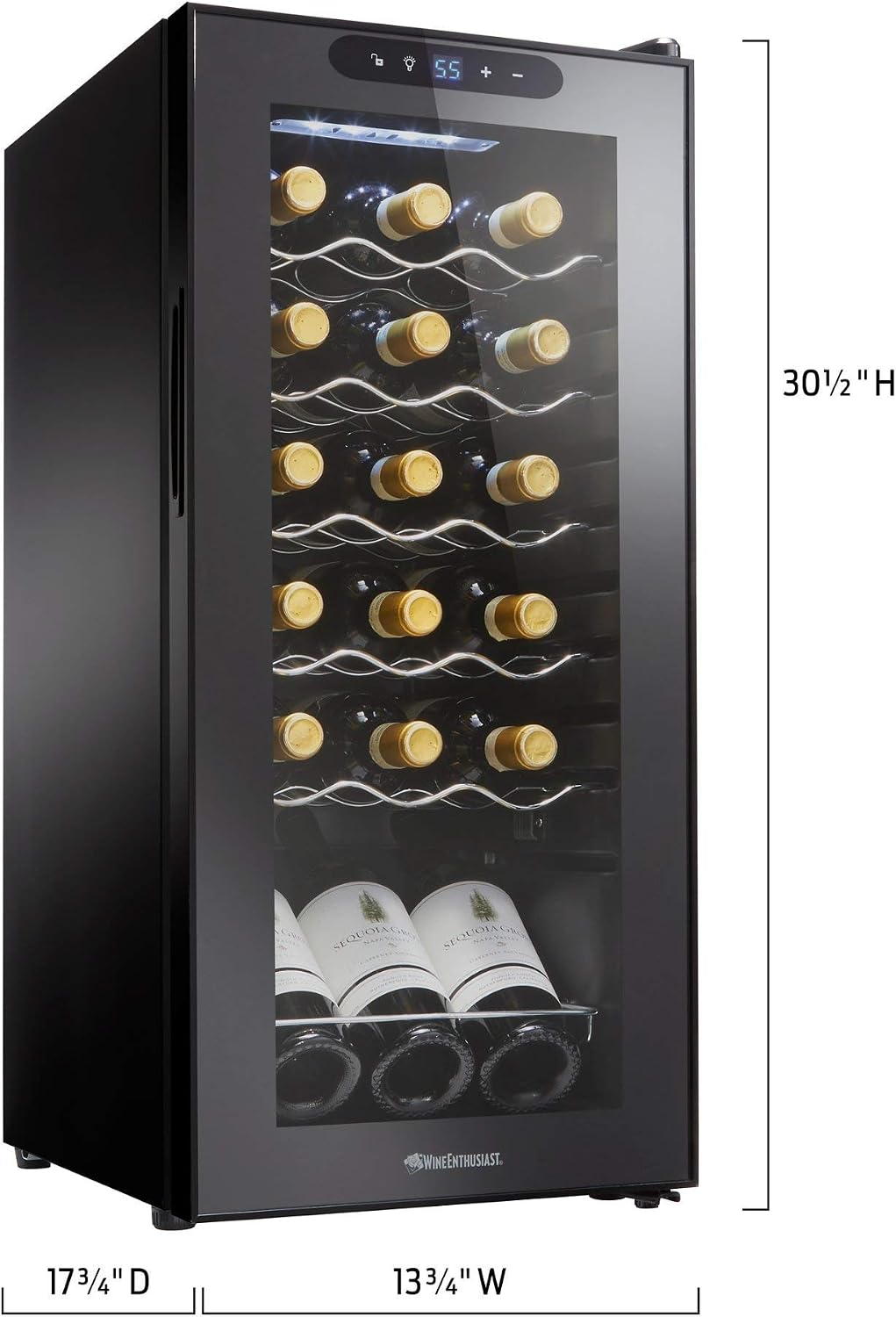 Wine Enthusiast 18-Bottle Compressor Wine Cooler - Freestanding 1.8 Cu. Ft. Wine Refrigerator for Home & Kitchen, Energy-Efficient Cooling of 41-64°F, LED Digital Control Panel