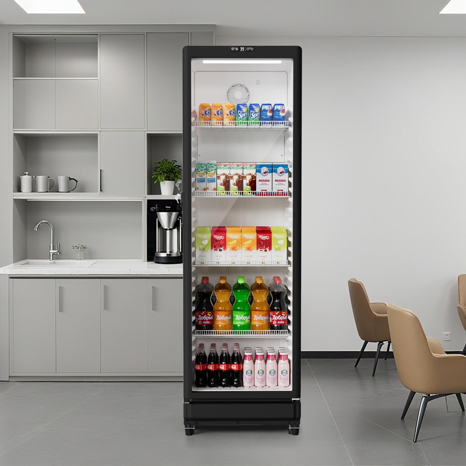 BEYOU Beverage Refrigerators, 12.2 cu. Ft commercial Display Fridge with Double-Tempered Glass Door Door, Merchandiser for Living Room, Bar, Garage（Black）