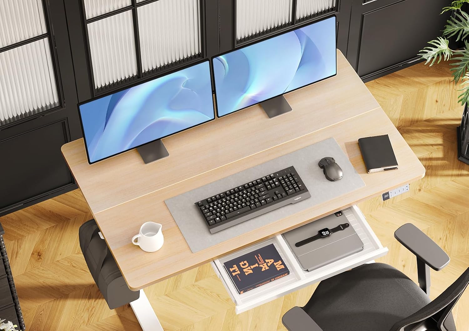 Claiks Standing Desk with Drawers, Stand Up Electric Standing Desk Adjustable Height, Sit Stand Desk Computer Workstation, 40 Inch, Nature
