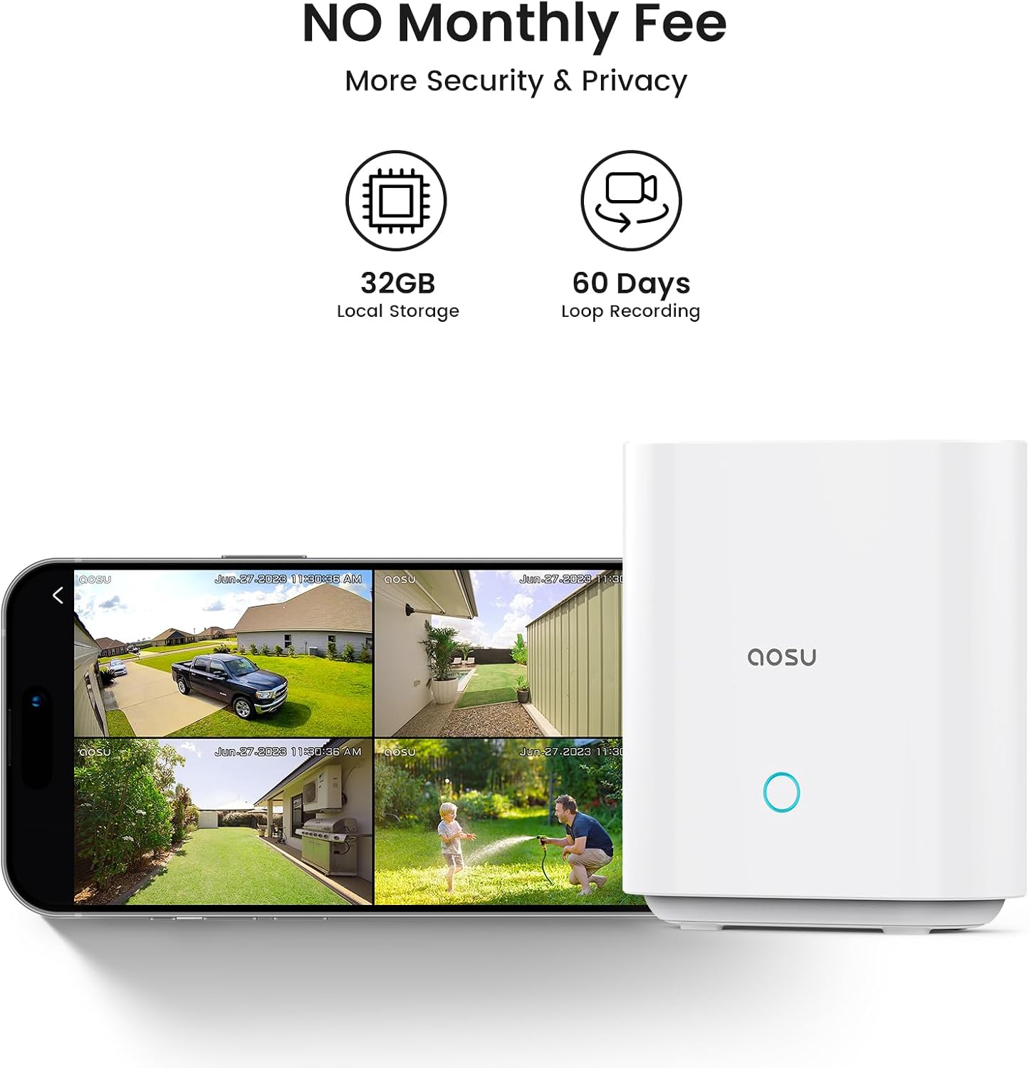 AOSU Solar Security Cameras Outdoor Wireless, 4 Cam-Kit, No Subscription & AOSU 360° Indoor Security Camera, Baby Monitor