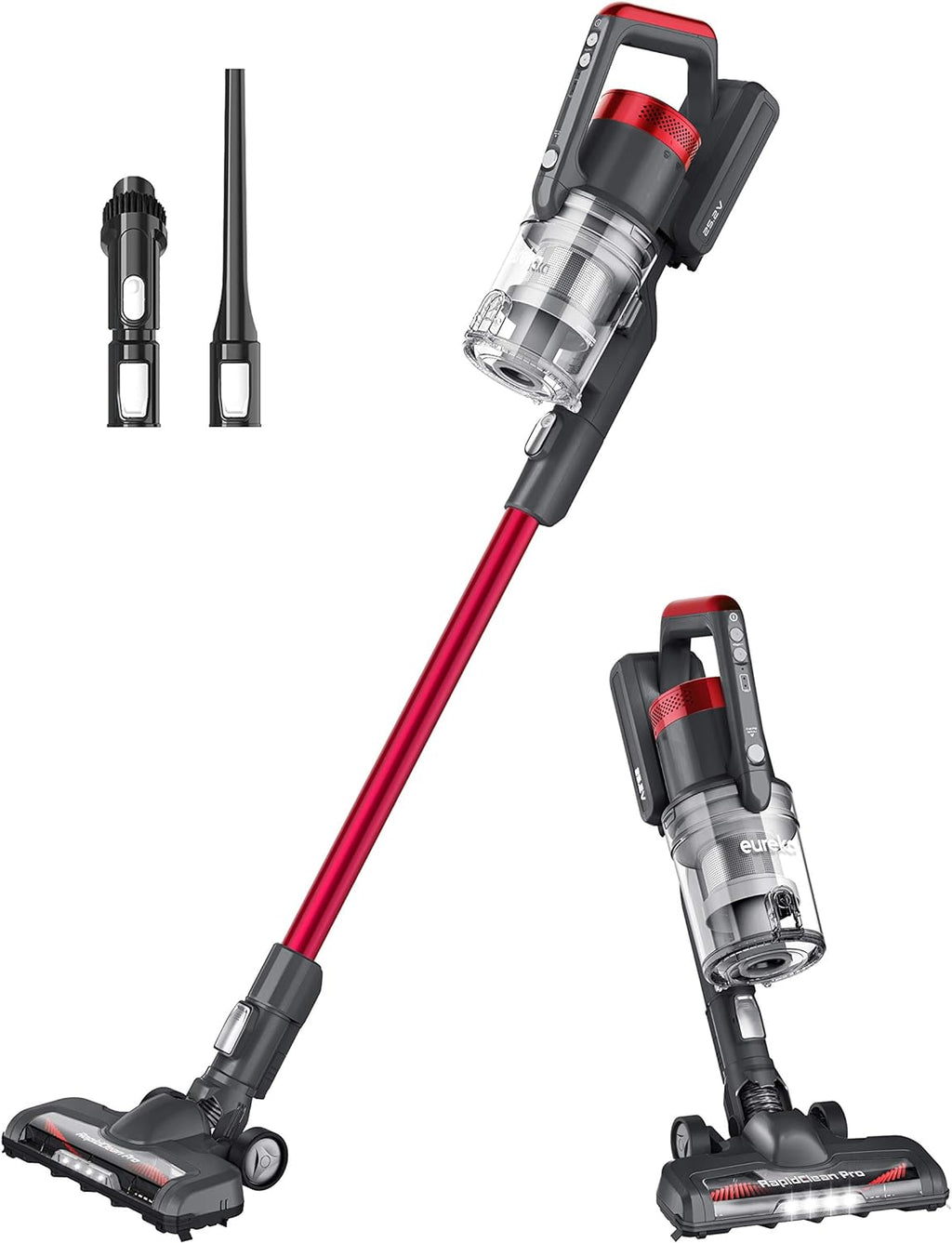 Eureka Lightweight Cordless Stick Vacuum Cleaner Convenient for Hard Floors, Rechargeable Handheld Vacuum Cleaner Portable with Powerful Motor Efficient Suction, RapidClean Pro NEC186, Rose Red