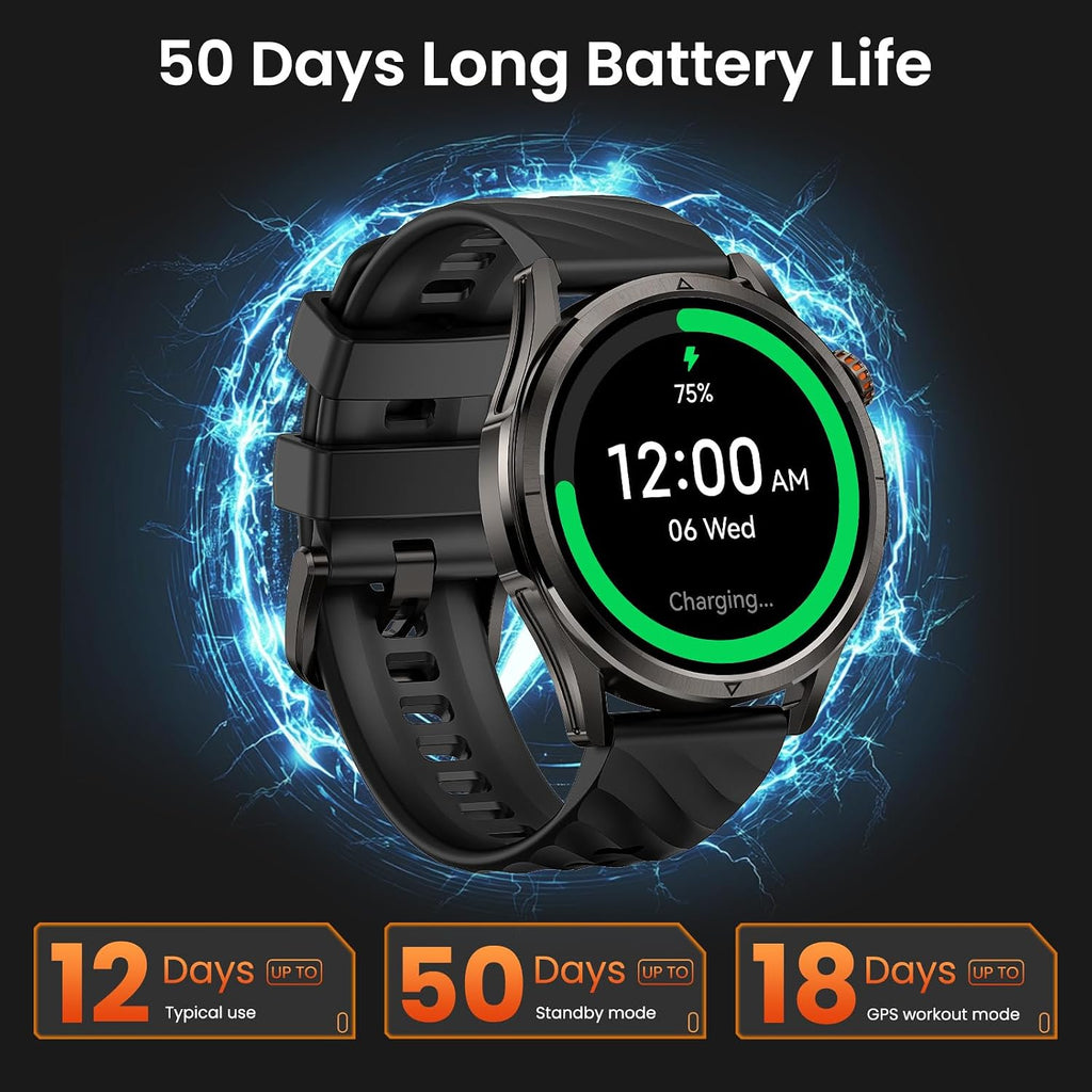 KOSPET Magic R10 GPS Smart Watch for Men, Stainless Steel Body, 50 Days Battery, 5ATM Waterproof, 180 Sport Modes for Outdoor Activity, 24/7 Heart Rate & Sleep Monitor (Black)