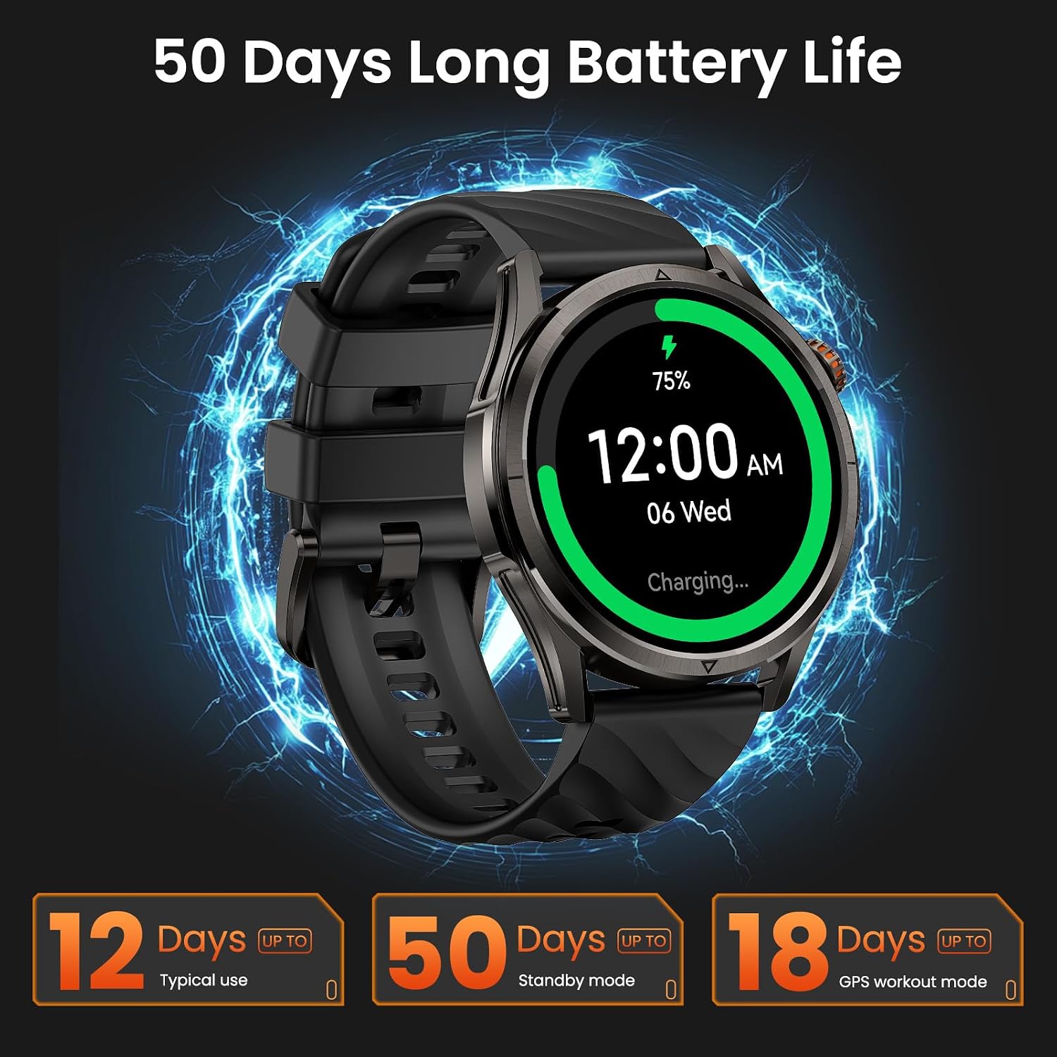 KOSPET Magic R10 GPS Smart Watch for Men, Stainless Steel Body, 50 Days Battery, 5ATM Waterproof, 180 Sport Modes for Outdoor Activity, 24/7 Heart Rate & Sleep Monitor (Black)