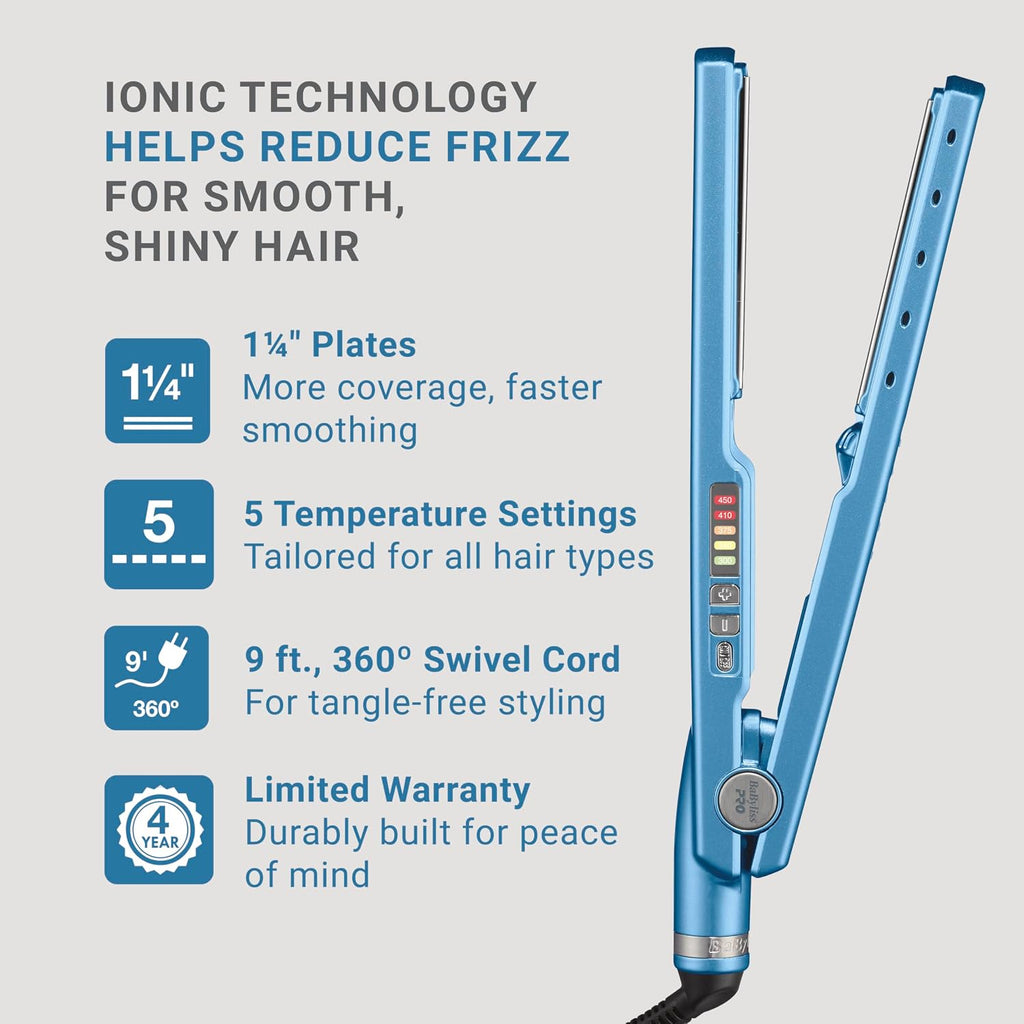 BaBylissPRO 1 1/4' Digital Ionic Flat Iron, Hair Straightener, Shorter Plates