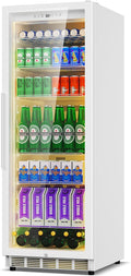 Velivi Commercial Display Beverage Fridge: 13.8 Cu Ft Upright Cooler with Glass Door, LED Lighting, Low Noise, and Rapid Cooling for Restaurants, Shops, and Offices (White)