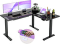 INNOVAR L Shaped Glass Standing Desk Adjustable Height, Dual Motor Electric Corner Standing Desk with Drawers, 63x55 inch Sit Stand up Desk with Splice Board for Home Office, Black