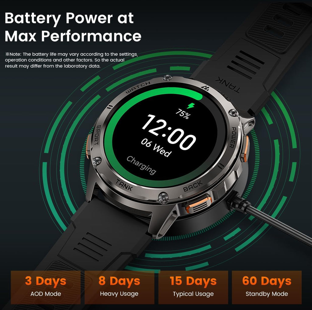 KOSPET Smart Watch for Men, 60 Days Extra-Long Battery, 50M Waterproof for Swimming, Rugged Military Full Metal Body Smartwatch, 1.43' AMOLED Always-On Fitness Watch(Answer/Make Calls) AI Voice