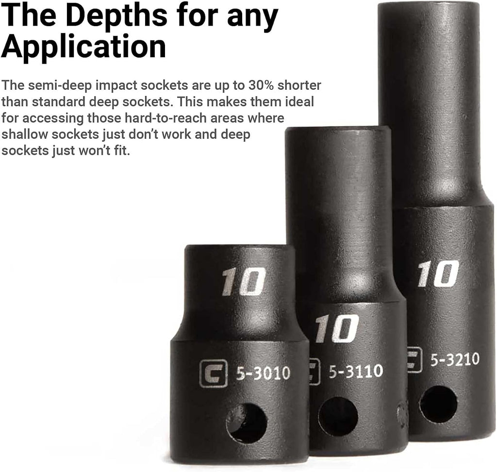 Capri Tools 3/8 in. Drive Shallow, Semi-Deep and Deep Impact Socket Set, Metric, 8 to 22 mm, 45-Piece