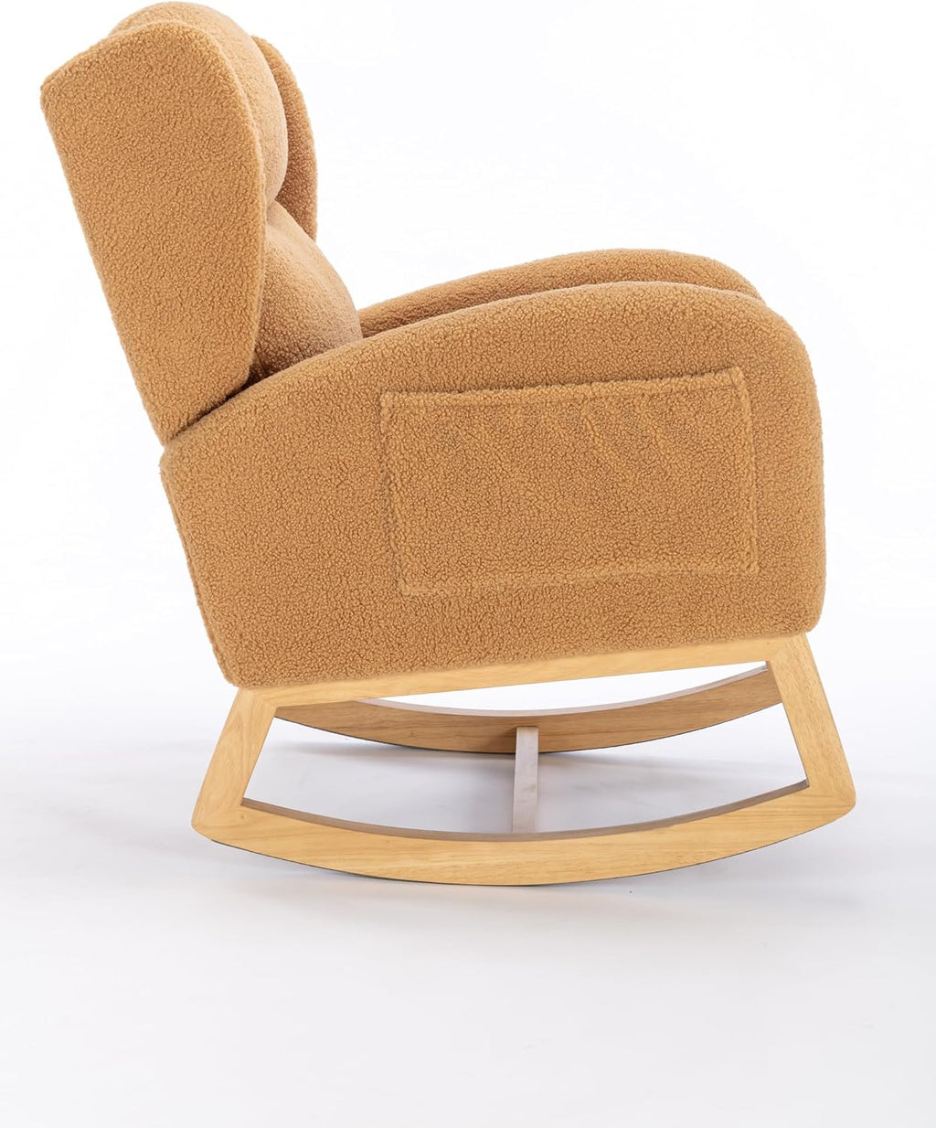 Nursery Glider Chair - Wingback Teddy Upholstered Rocking Chair with High Backrest, Ergonomic Rocker Chair for Breastfeeding & Baby Room, Modern Accent Armchair for Living Room & Bedroom, Khaki