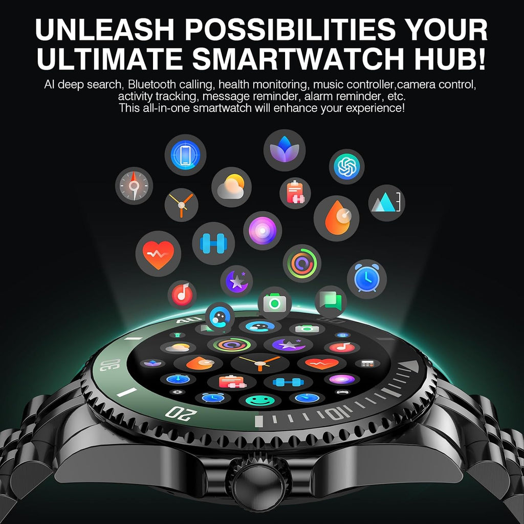 SOUYIE GPT Smart Watch with Bluetooth Call,1.19-inch AMOLED Display, 24/7 Heart Rate, Blood Oxygen, Blood Pressure, Sleep Monitor, 107 Sports Fitness Tracker, Compatible Android and iOS Black Green