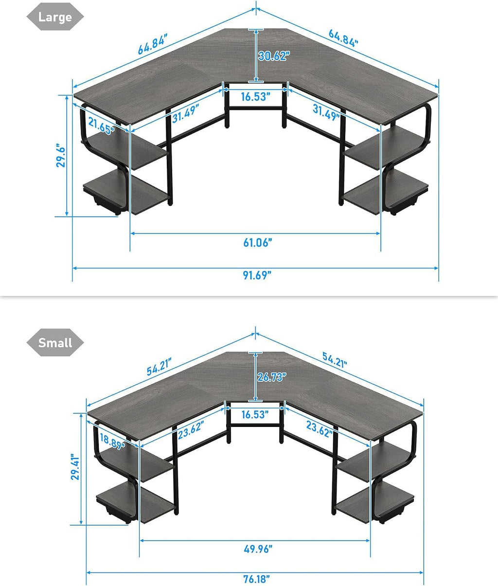 Teraves Modern L Shaped Desk with Shelves,64.84' Gaming Computer Desk for Home Office,Corner Desk with Desktop (Black Oak+Black Frame, Large+4 Tier Shelves)