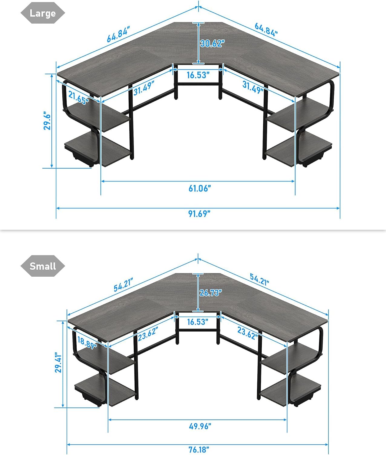 Teraves Modern L Shaped Desk with Shelves,64.84' Gaming Computer Desk for Home Office,Corner Desk with Desktop (Black Oak+Black Frame, Large+4 Tier Shelves)