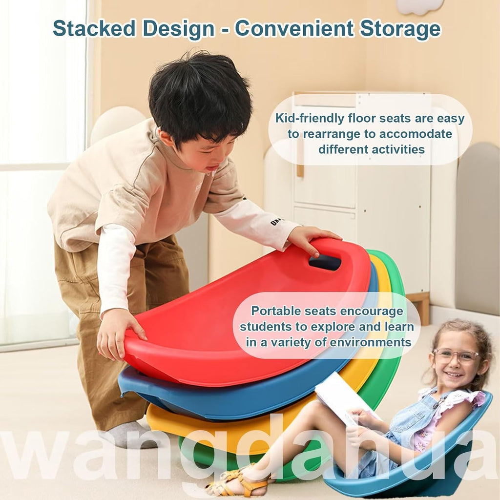 4 Packs Floor Chair with Back Support, Blue Scoop Rocker Chair for Kids, Portable Scoop Chairs for Classroom, Plastic Reading Chair Sensory Rocking Chair, Flexible Seating for Classroom