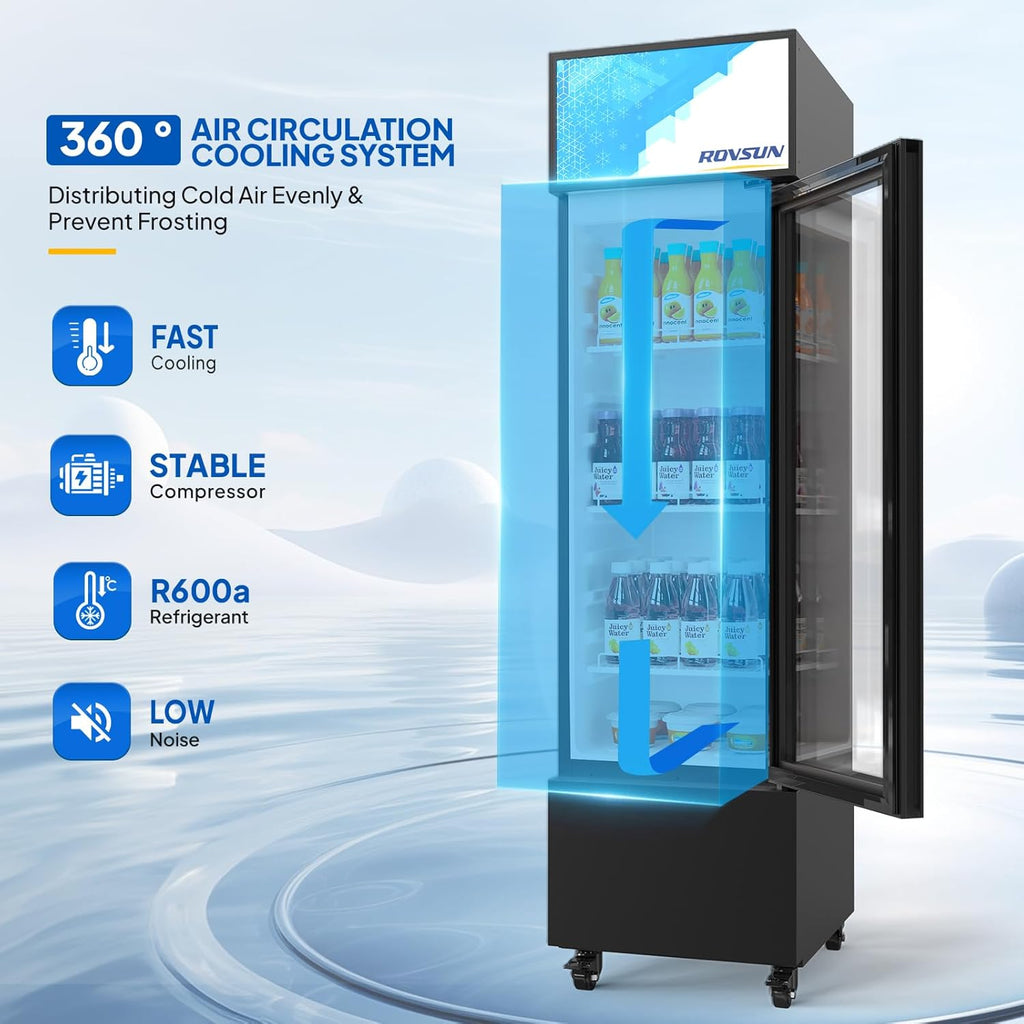 ROVSUN 6 Cu.Ft Commercial Beverage Refrigerator ETL NSF, Slim Merchandiser Refrigerator Display Refrigerator Beverage Cooler Glass Door Fridge w/Adjustable Shelves LED Light for Bar Restaurant Cafe