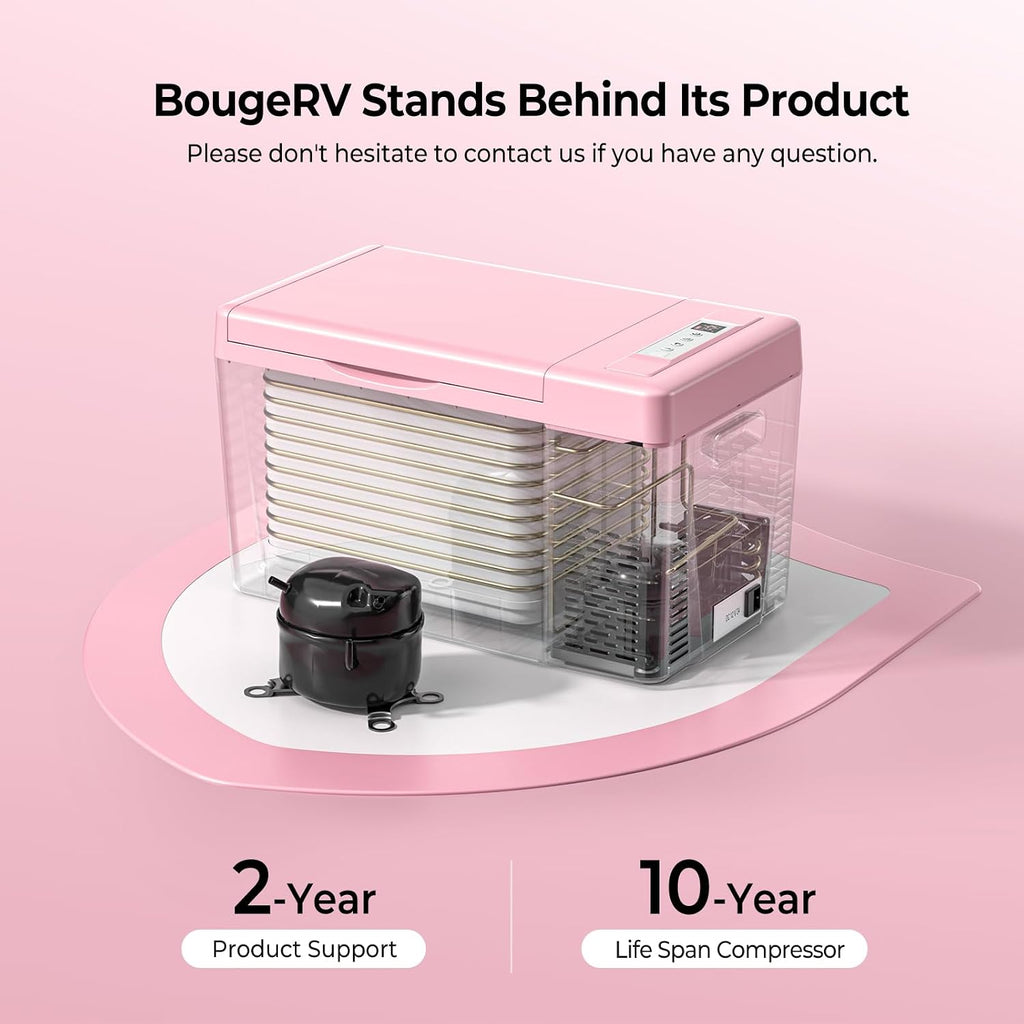 BougeRV Pink 23Quart Portable Refrigerator, 12 Volt Fridge 22L, Portable Freezer Compressor Cooler 12/24V DC 110~240 Volt AC for Truck Van RV Camper -8℉~50℉