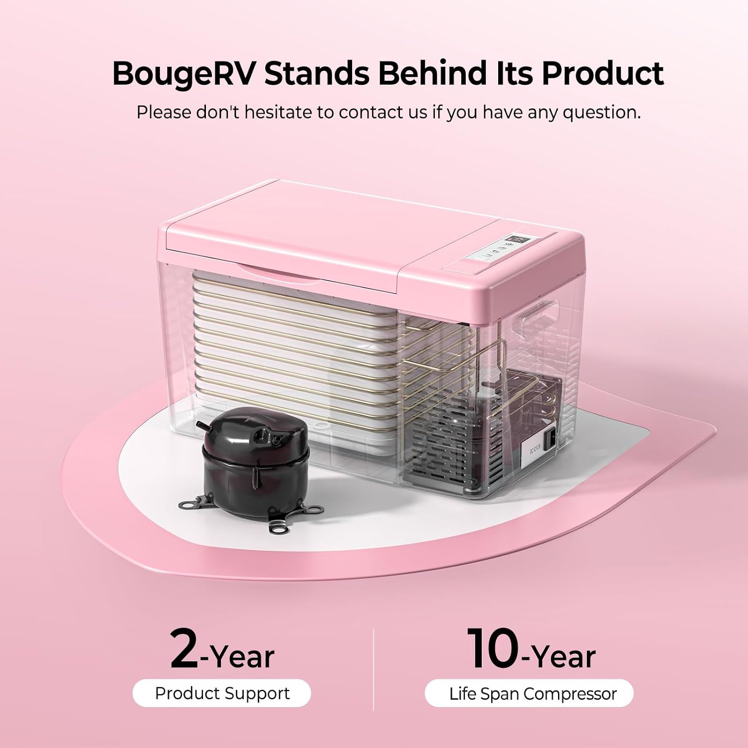 BougeRV Pink 23Quart Portable Refrigerator, 12 Volt Fridge 22L, Portable Freezer Compressor Cooler 12/24V DC 110~240 Volt AC for Truck Van RV Camper -8℉~50℉