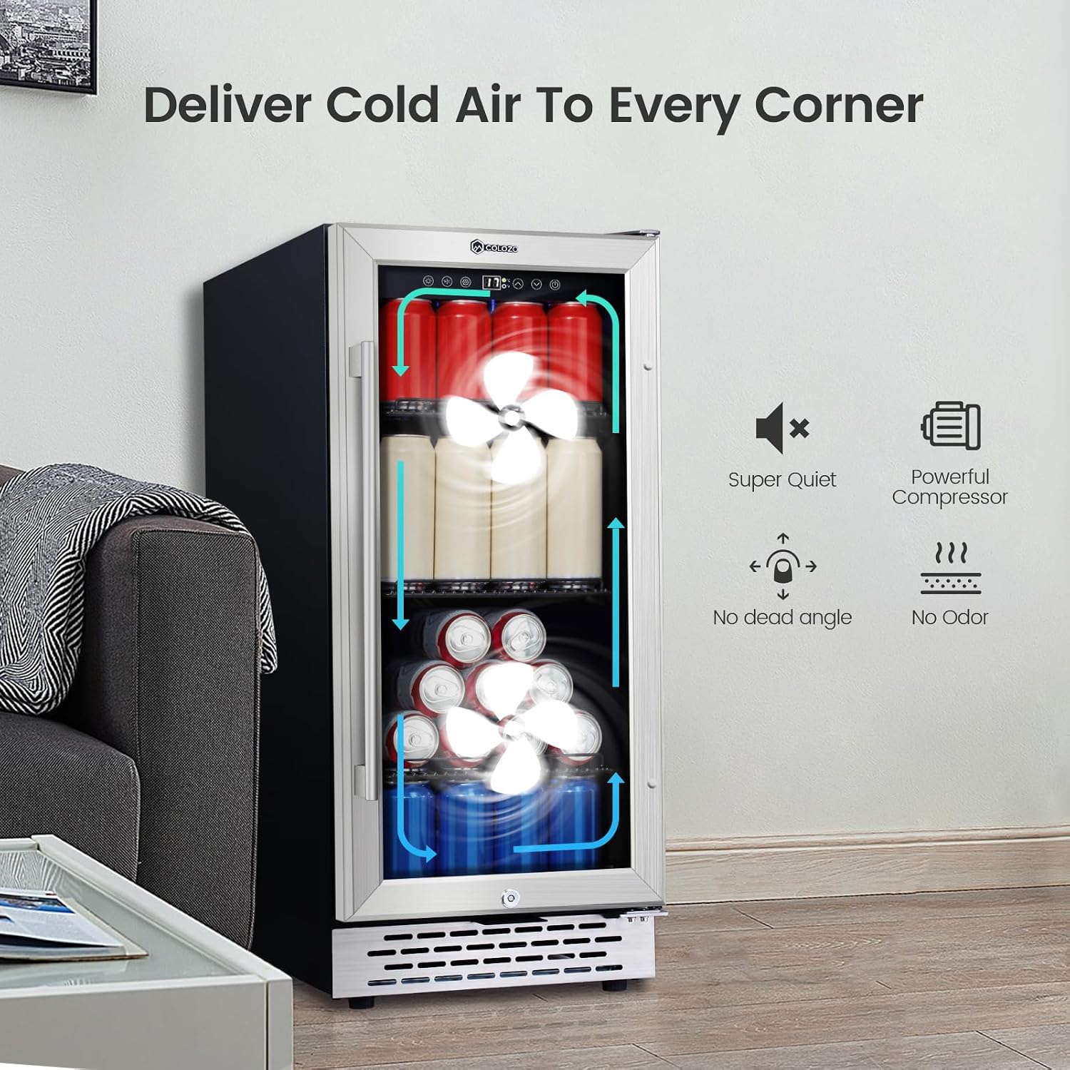 15 Inch Beverage Refrigerator Under Counter, 130 Cans Beverage Fridge with Tempered Glass Door & Lock, 37-65°F Beverage Cooler For Home/Bar, Built-in/Freestanding Mini Drink Cooler(3.53 cu.ft)