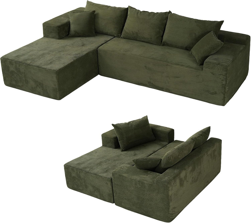 Green 103' Sectional Couches for Living Room, Boneless Couch with L-Shape Chaise, Modular Sofa in Box with Deep Seat, No Assembly Required