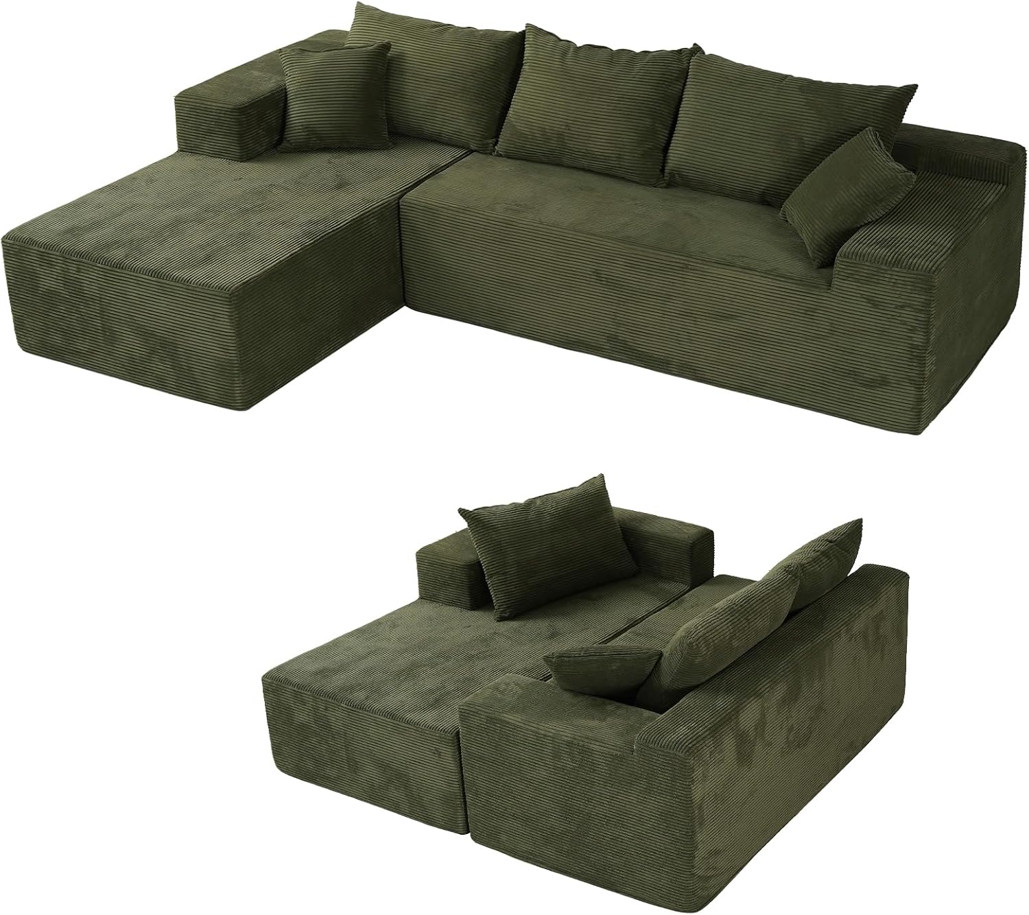 Green 103' Sectional Couches for Living Room, Boneless Couch with L-Shape Chaise, Modular Sofa in Box with Deep Seat, No Assembly Required