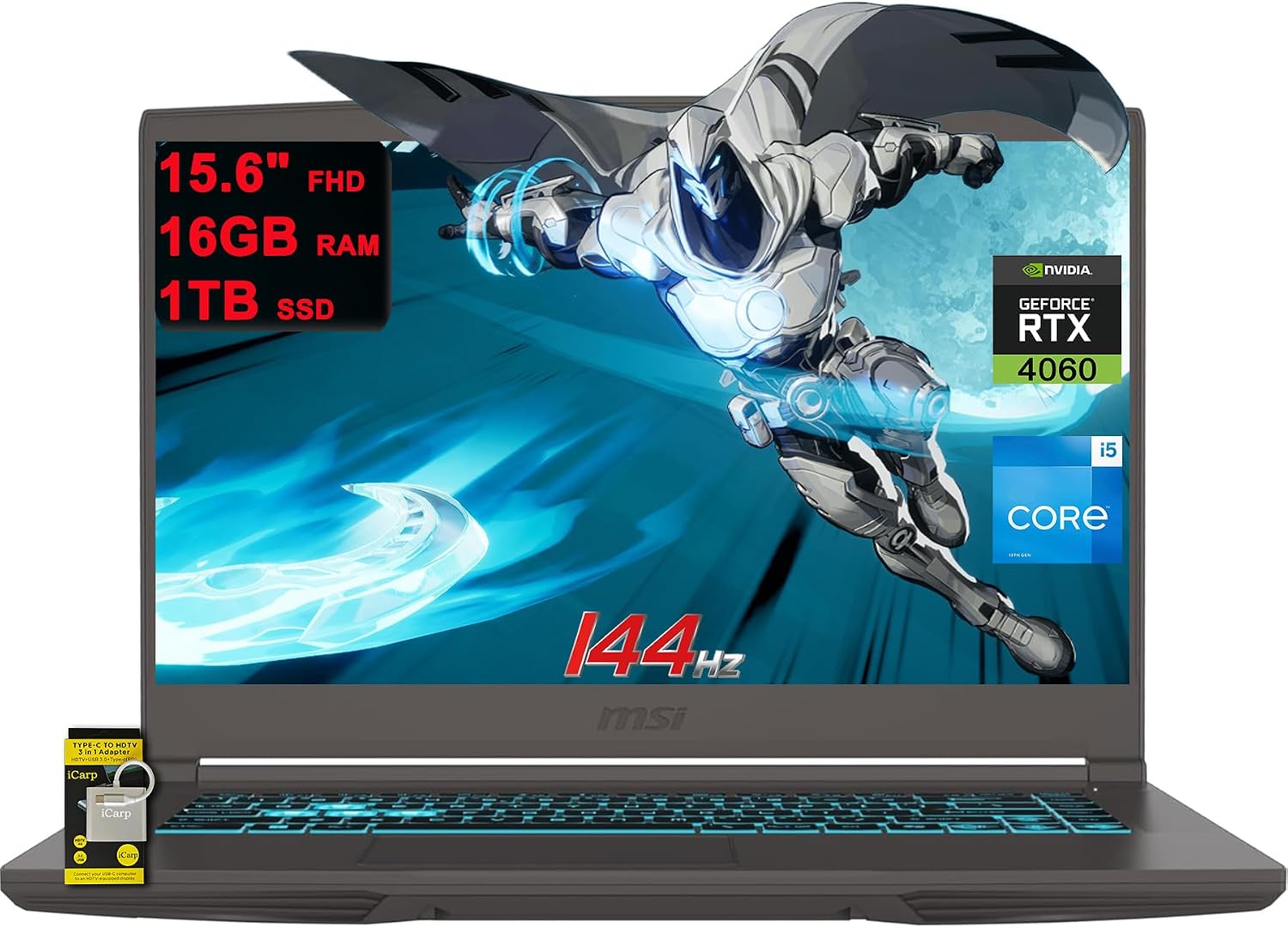 msi Thin 15 Gaming Laptop 15.6' FHD IPS 144Hz Intel 8-core i5-13420H (>i7-12650H) 16GB DDR4 1TB SSD GeForce RTX 4060 Backlit USB-C Win11 w/ICP Hub