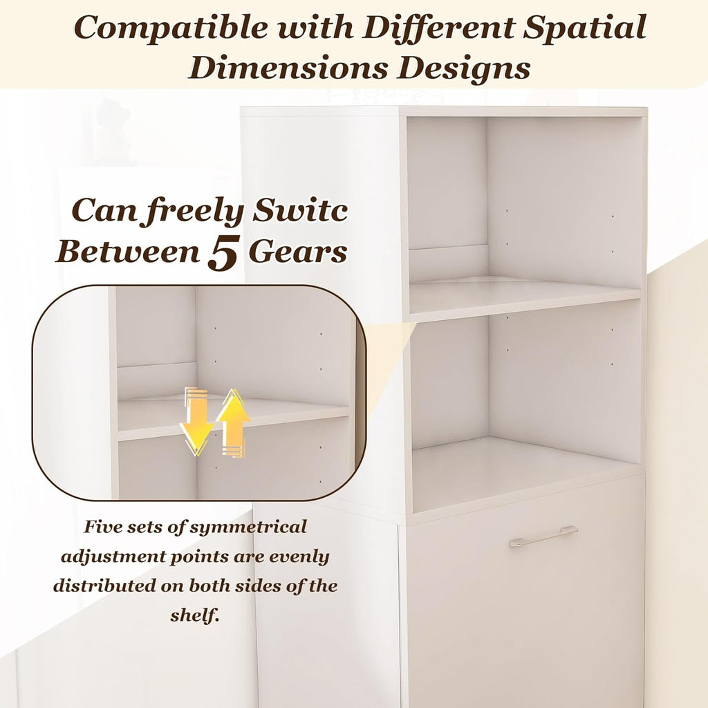 KEIKI Home Office Stretchable Desks with Storage Shelves and Mobile Wheels, Modern Wood Foldable Desk Gaming Computer Corner Table for Apartments Work, Study, Writing, White