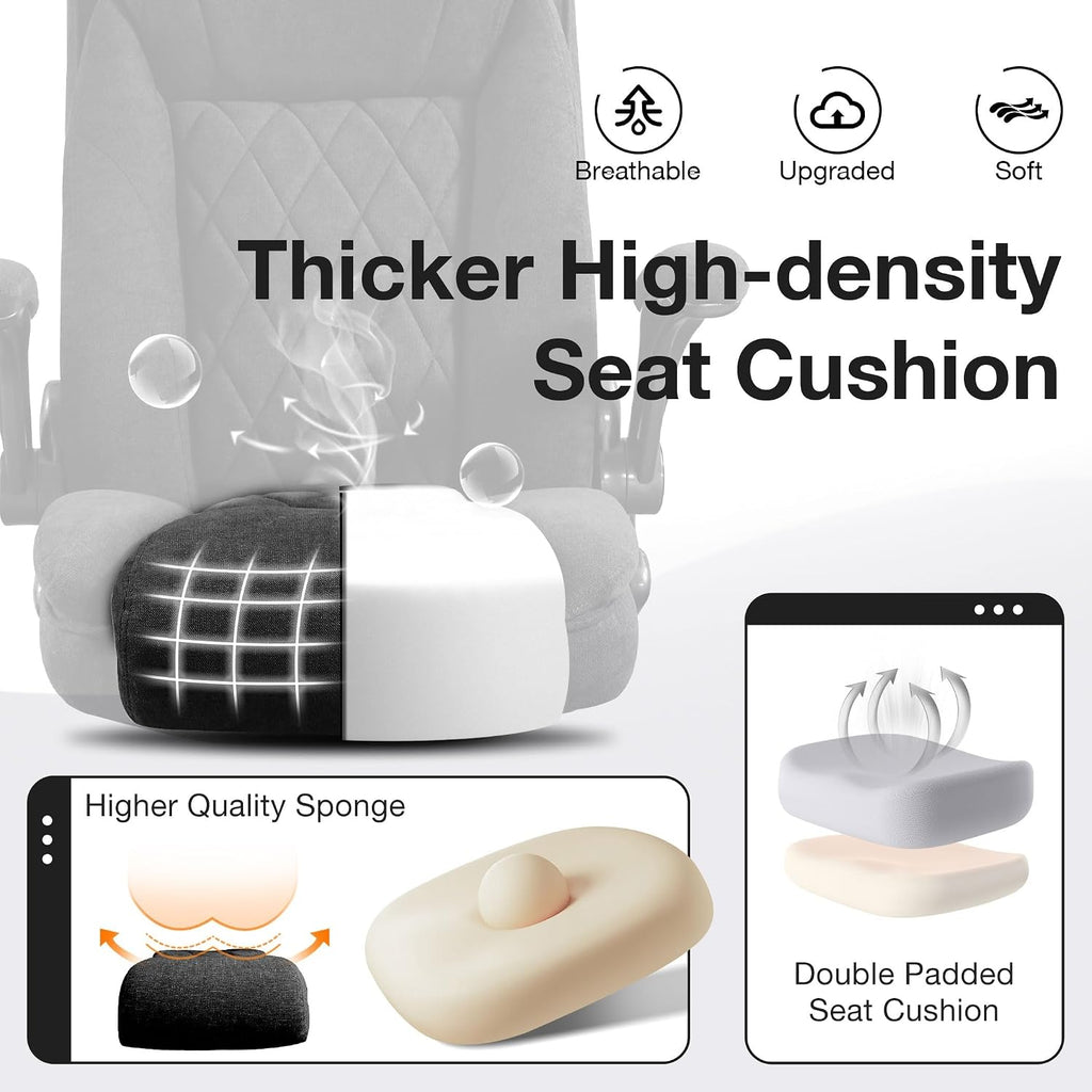Big and Tall Fabric Office Chair 400lbs, High Back Executive Computer Desk Chair with Flip Up Armrest, Breathable Fabric Adjustable Height