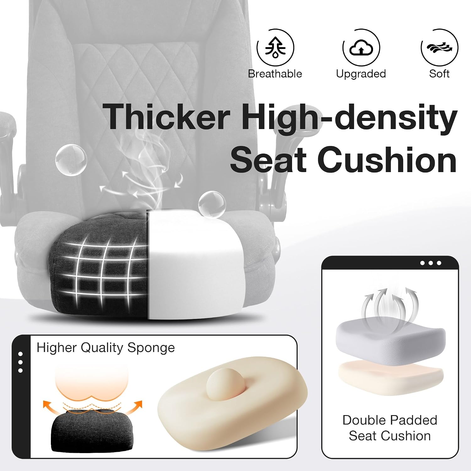 Big and Tall Fabric Office Chair 400lbs, High Back Executive Computer Desk Chair with Flip Up Armrest, Breathable Fabric Adjustable Height