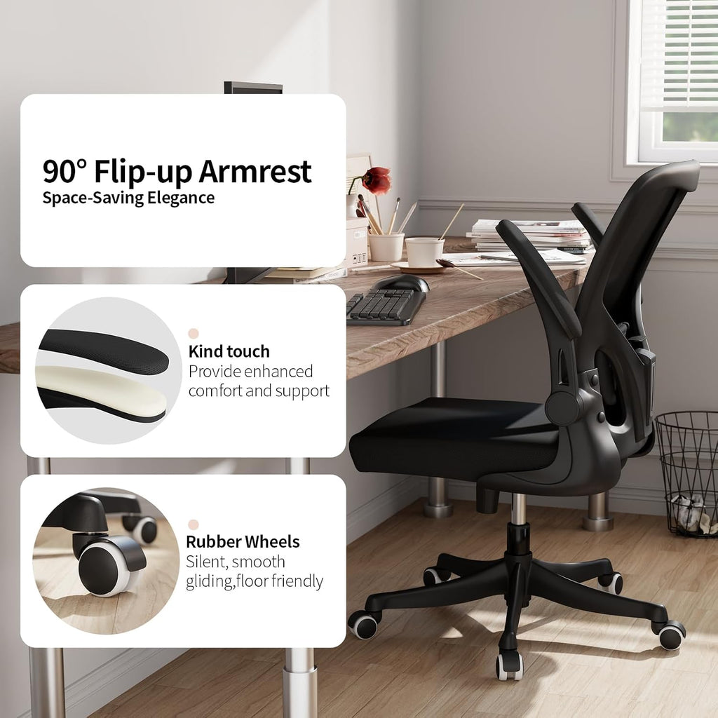 Monhey Office Chair Ergonomic Desk Chair with Lumbar Support&Headrest&Flip-up Arms Height Adjustable Rocking Swivel Computer Chair Multi-Angle from 90° to 125° with 350LBS Capacity