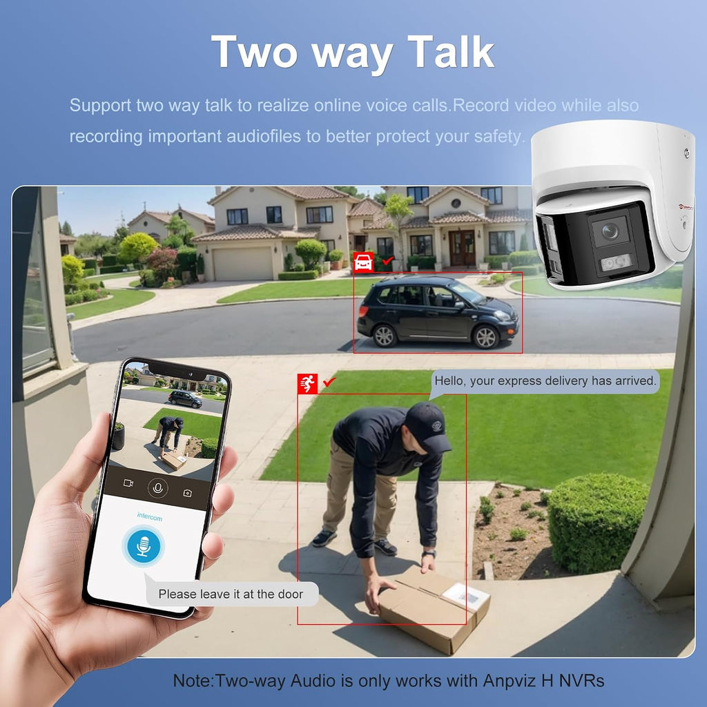 Anpviz 4K/8MP PoE Dual Lens Security Camera Outdoor 180 Degree Wide Angle,180° Panoramic IP Wired Camera with Human/Vehicle Detection, Two-Way Talk, Built-in Micro SD Card Slot, IP67Metal（H Series）