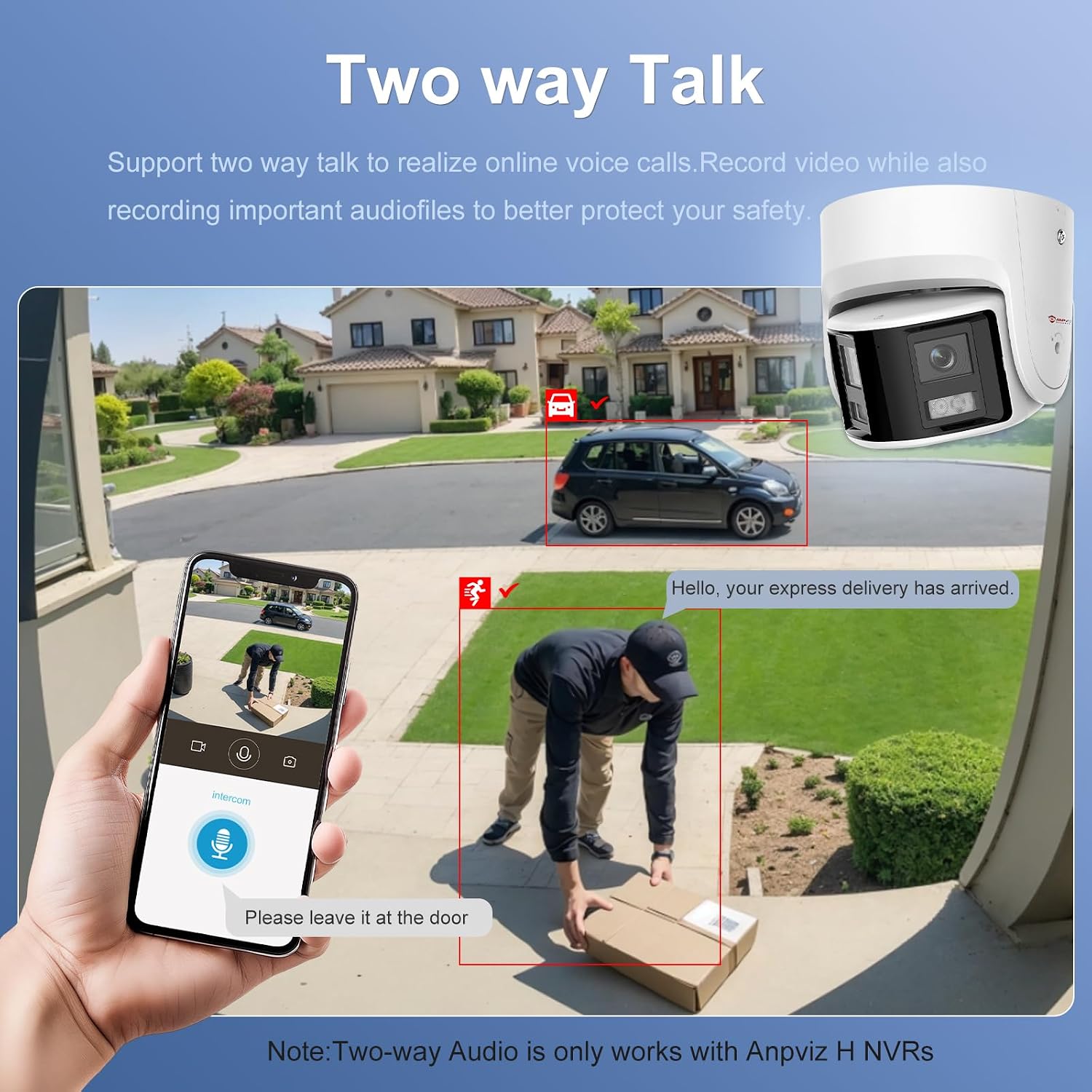 Anpviz 4K/8MP PoE Dual Lens Security Camera Outdoor 180 Degree Wide Angle,180° Panoramic IP Wired Camera with Human/Vehicle Detection, Two-Way Talk, Built-in Micro SD Card Slot, IP67Metal（H Series）