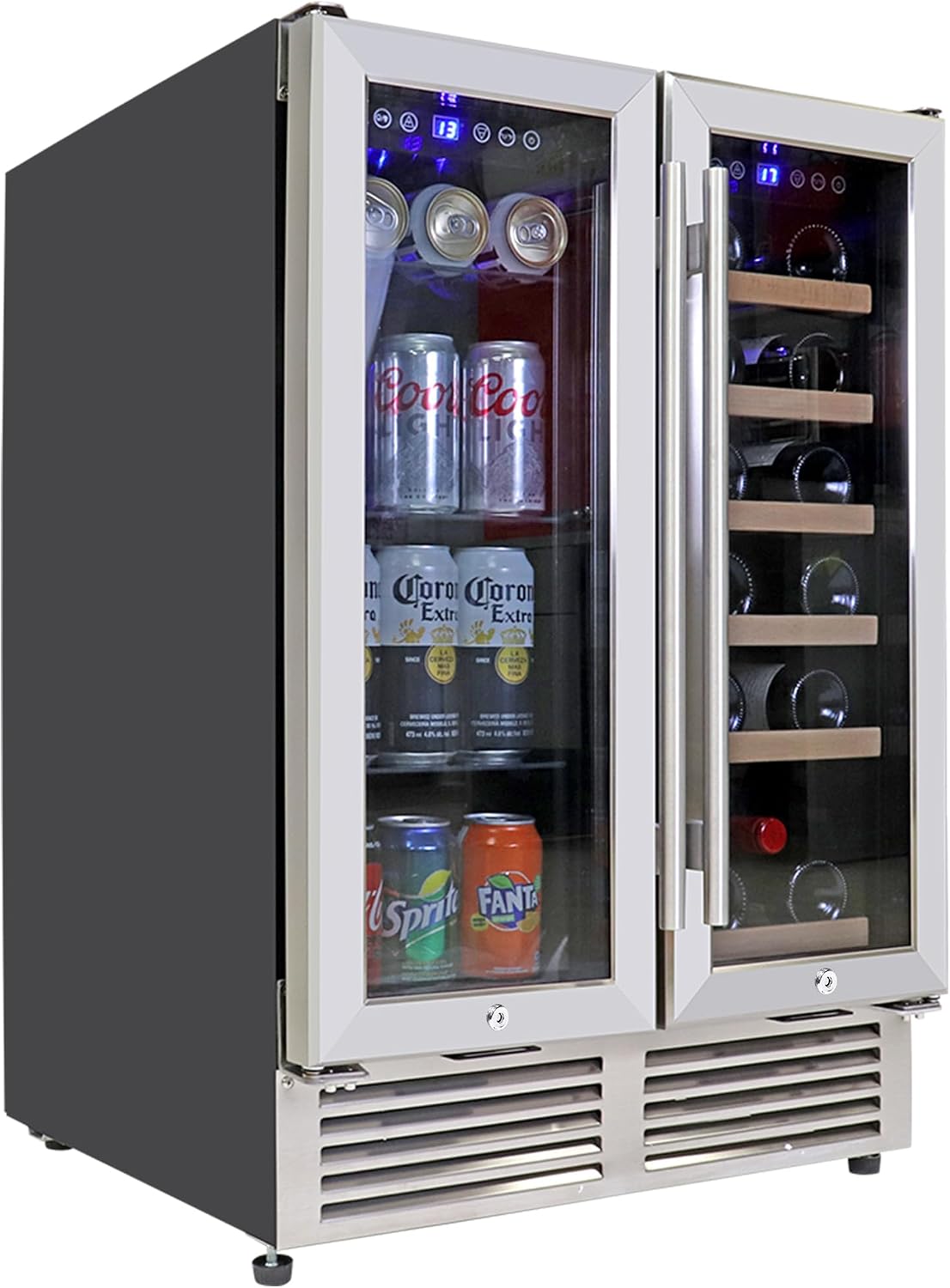 Koolatron 18 Bottle 56 Can Wine Fridge – Wine Cooler with Glass Door, 150 L Beverage Can Refrigerator, Digital Temperature Control/Dual temperature zone, Ideal for White,Red & Sparkling Wine