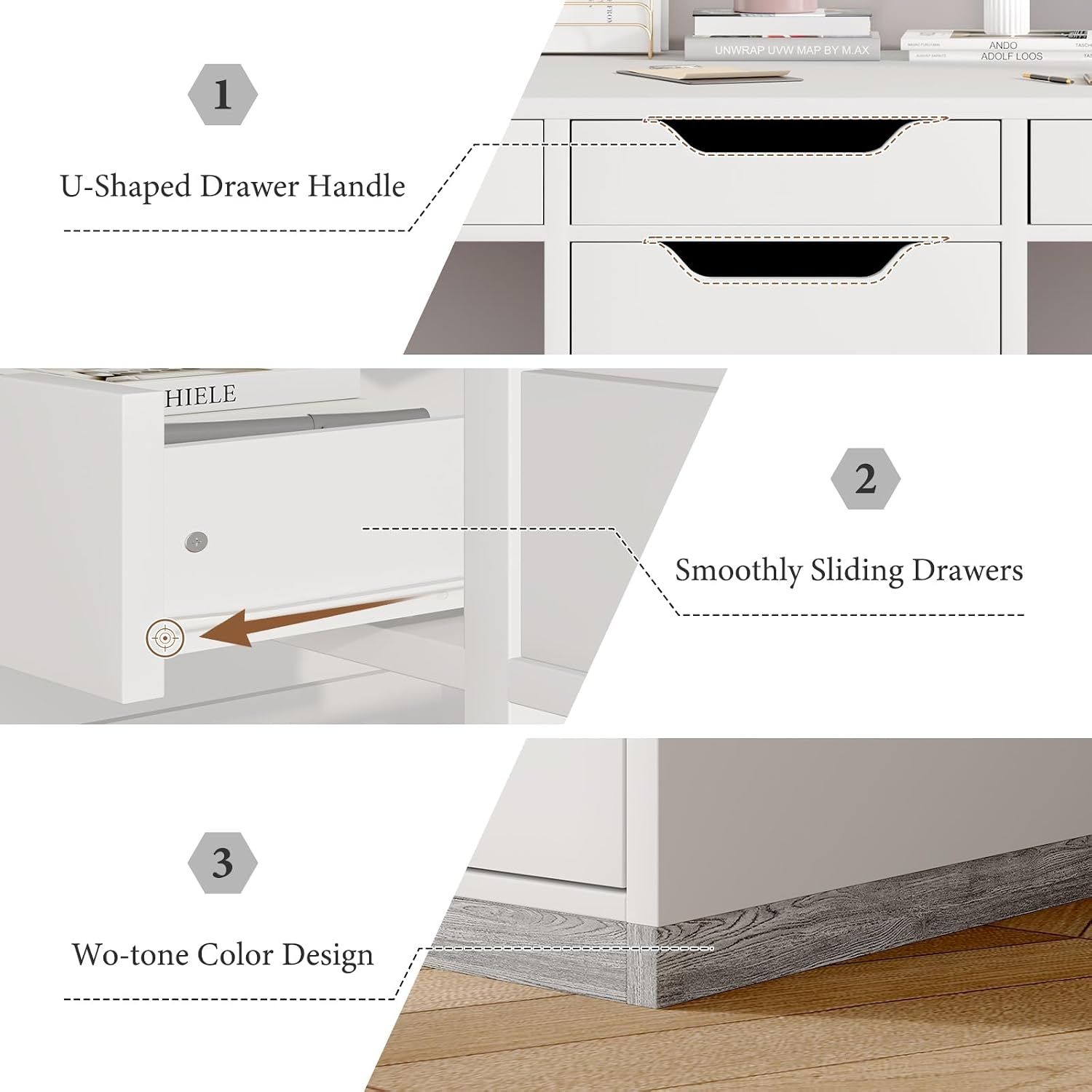 MaverickFurni Two Person Desk with 5 Drawers, Double Desk with Storage for 2 People, 78 Inch Extra Long White Desk Workstation with File Drawer for Home Office, White