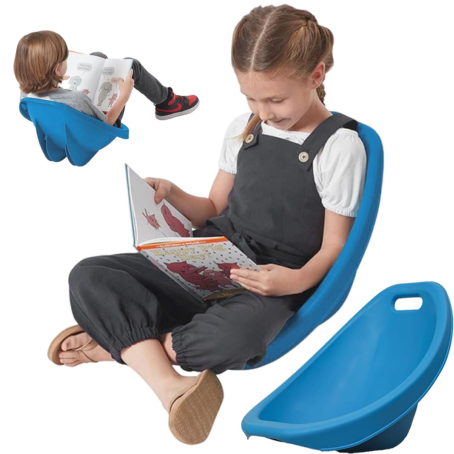 Scoop Rocker Chair for Kids, Plastic Scoop Chairs for Classroom, Portable Reading Chair with Back Support, Toddler Floor Chair Sensory Balance Scoop Wobble Seat,Blue,4pcs