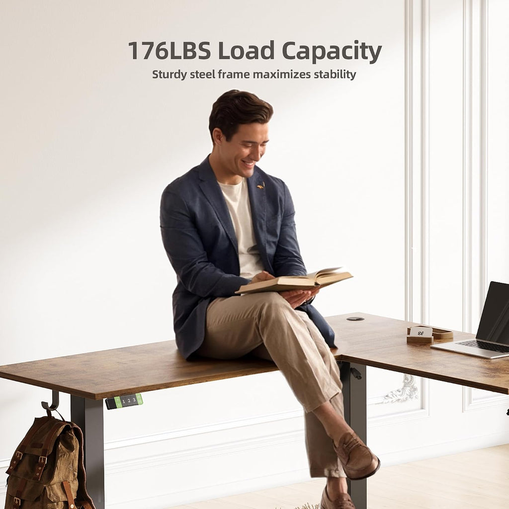 YDN L Shaped Standing Desk, Electric Standing Desks L Shape Adjustable Height Dual Motor, 59 Inch Corner Standing Desks with Splice Board for Home Office, Large Standing Desk, Rustic Brown