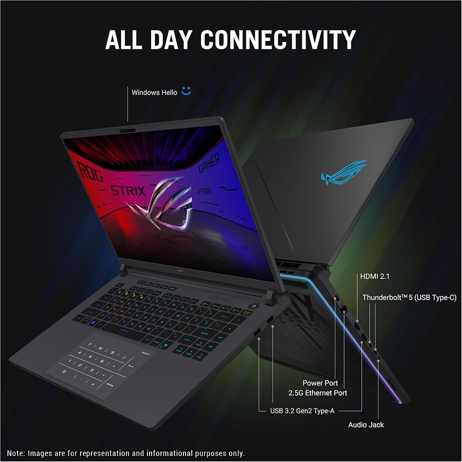 ASUS ROG Strix G16 Gaming Laptop, Intel Ultra 9-275HX, 32 GB DDR5 RAM, 2 TB PCIe SSD, 16' 2.5K (2560x1600) Display, Nvidia G-Force RTX 5080, RGB Backlit Chiclet Keyboard, W11 Home, Eclipse Gray