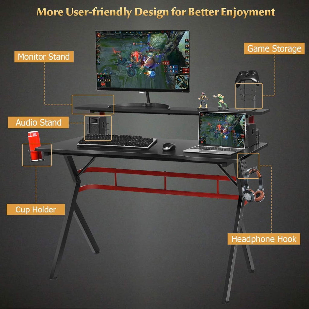 Tangkula Gaming Desk and Chair Set, Ergonomic Gamer Desk & Racing Chair Set Cup Holder, Headphone Hook, Handle Rack & Monitor Stand, Massage & Headrest, Home Office Computer (Blue)