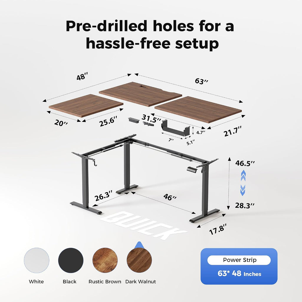 Agilestic Electric L Shaped Standing Desk 63 x 48 Inch with Power Outlet, Height Adjustable Corner Stand up Desk with Cable Management,Sit Stand Home Office Workstation with Splice Board, Dark Walnut