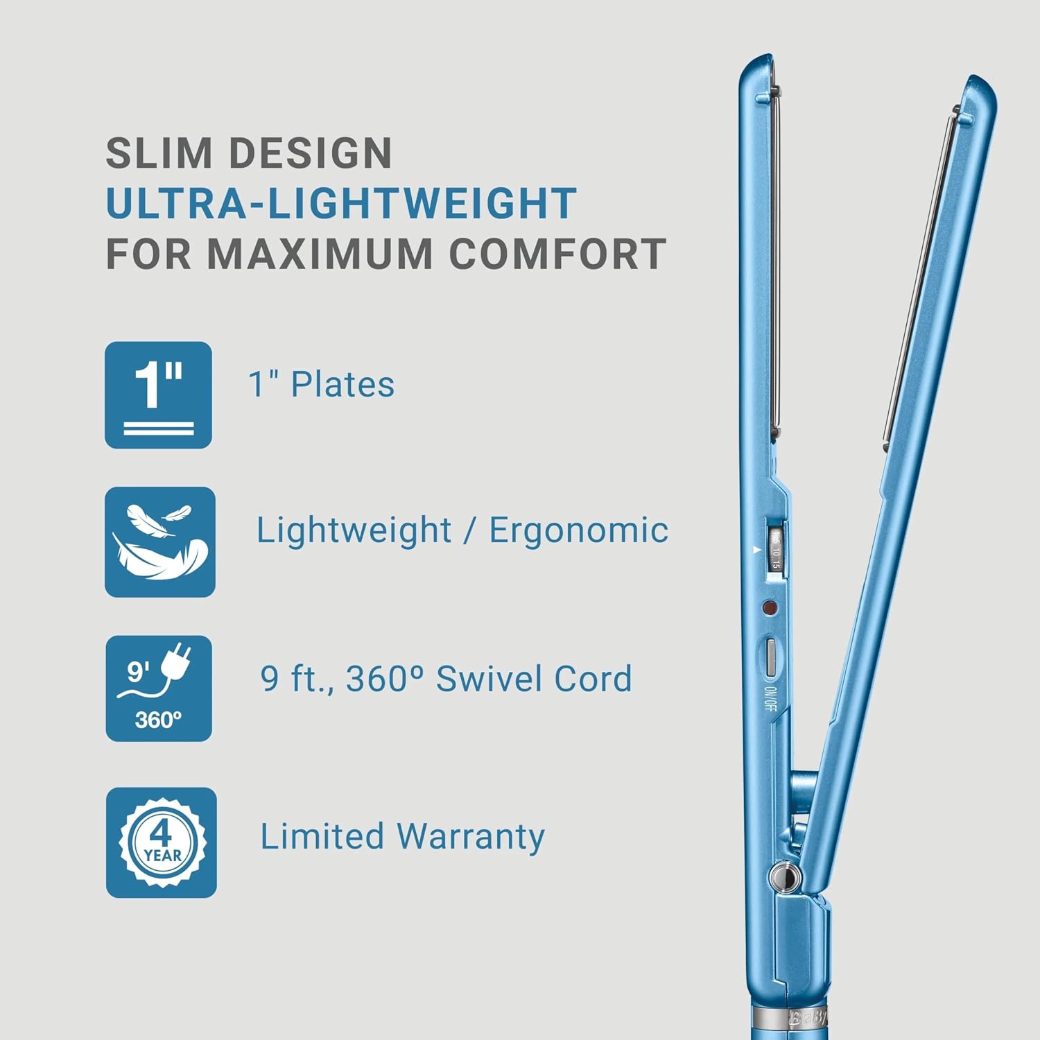 BaBylissPRO 1' Ultra Thin Flat Iron, Hair Straightener, Shorter Plates