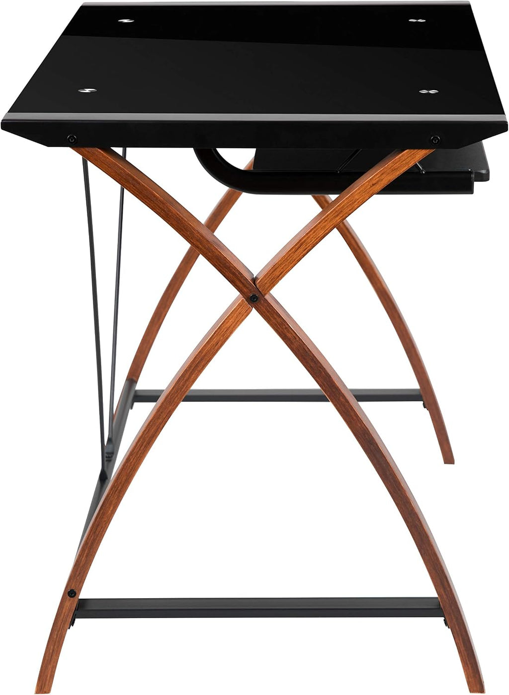 EMMA + OLIVER Black Glass L-Shape Corner Computer Desk with Pull-Out Keyboard Tray