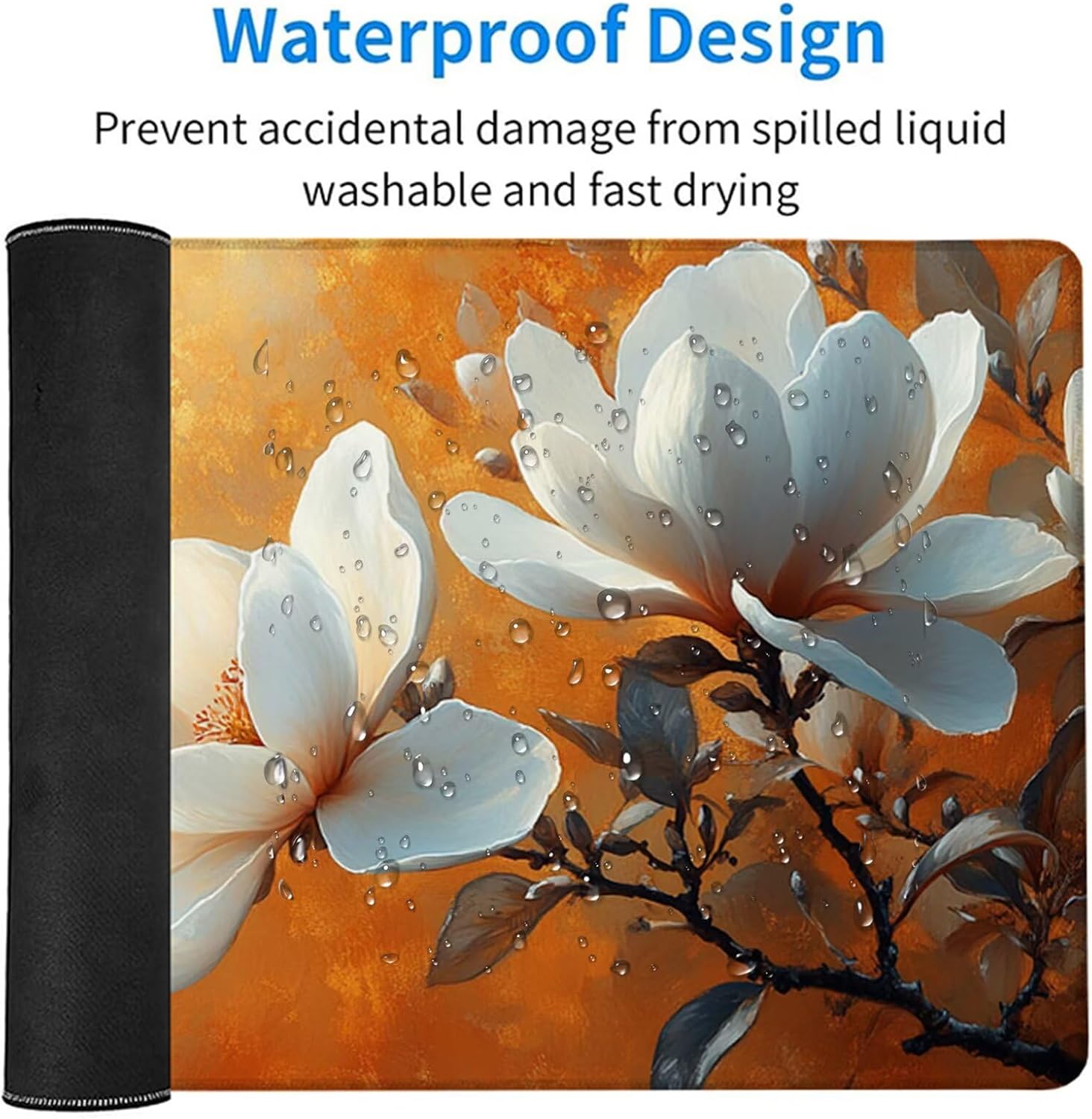 Flower Gaming Mouse Pad, Mouse Pad 60x32in, Large Desk Mat with Non-Slip Rubber Base, Office Desk Accessories, Large Extended Gaming Keyboard Mat, Big Mousepad for Computer Gamer Office, Orange 5-2703