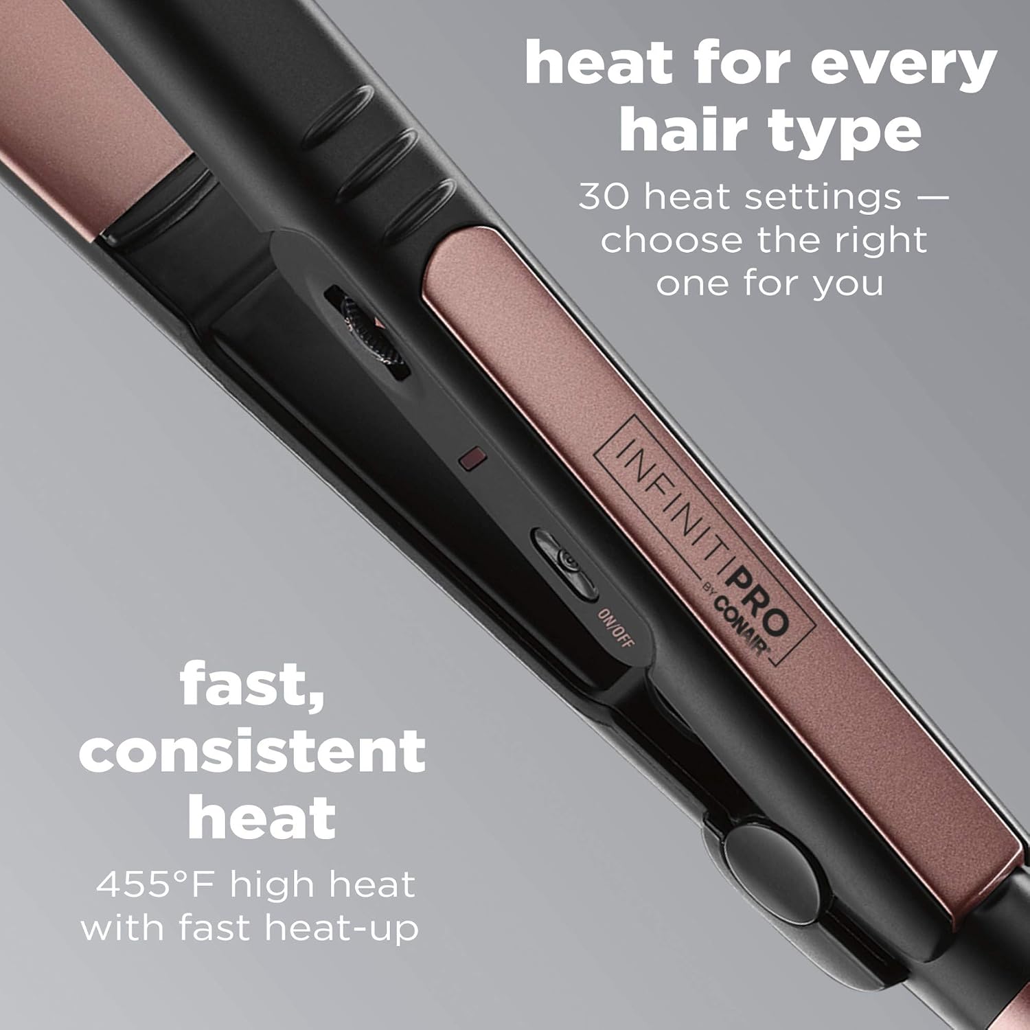 Infiniti PRO CONAIR Rose Gold Ceramic Flat Iron Hair Straightener,1-Inch Flat Iron with Extra-Long Plates,Including a Floating Plate,Advanced Heat Technology,Black,(Pack of 3)