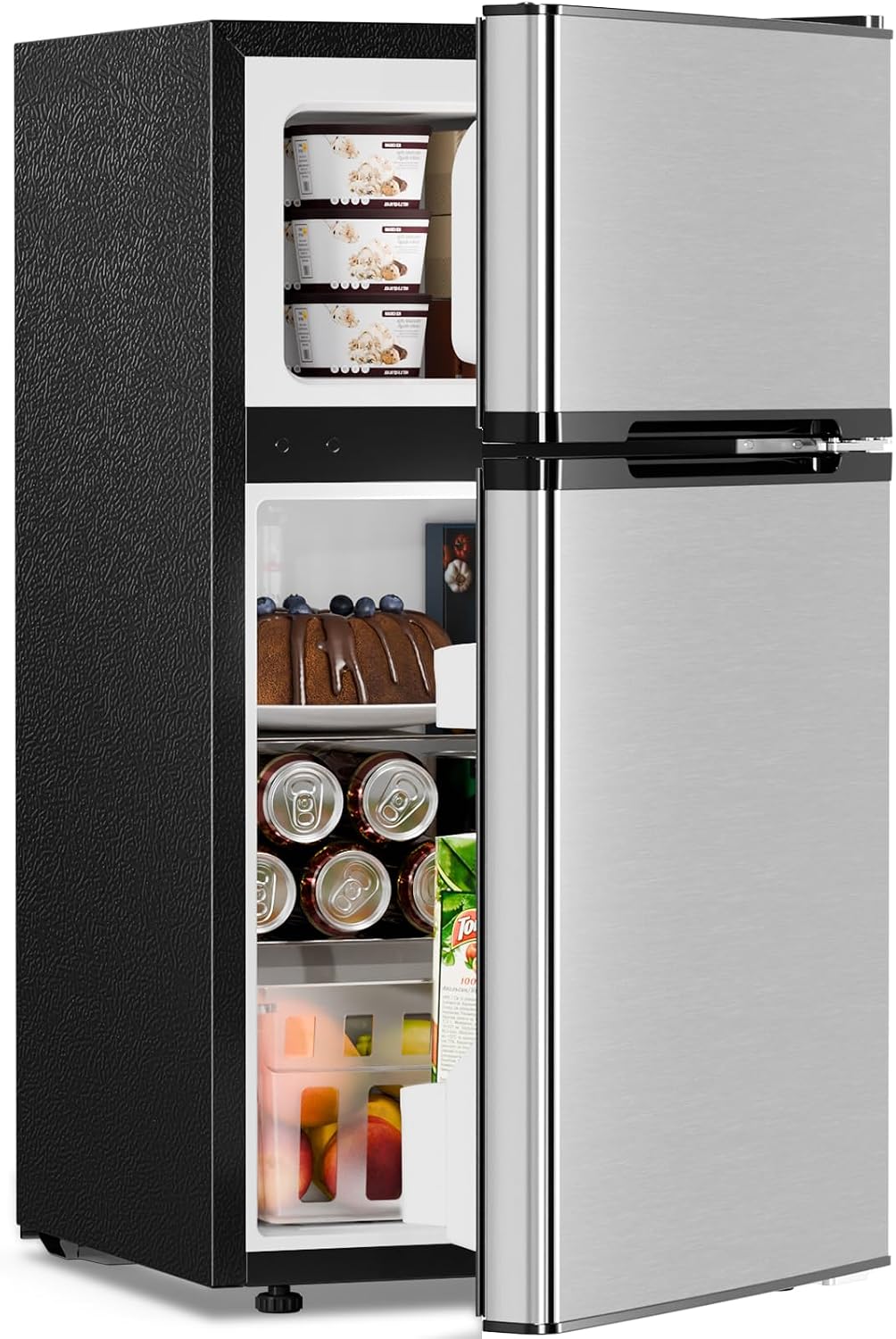 Antarctic Star 3.2 Cu.Ft,Mini Refrigerator with Freezer,Double Door Mini Fridge,Compact Refrigerator,Adjustable Thermostat,Mini Refrigerator for Bedroom/Office/Dorm/Kitchen(Silver)