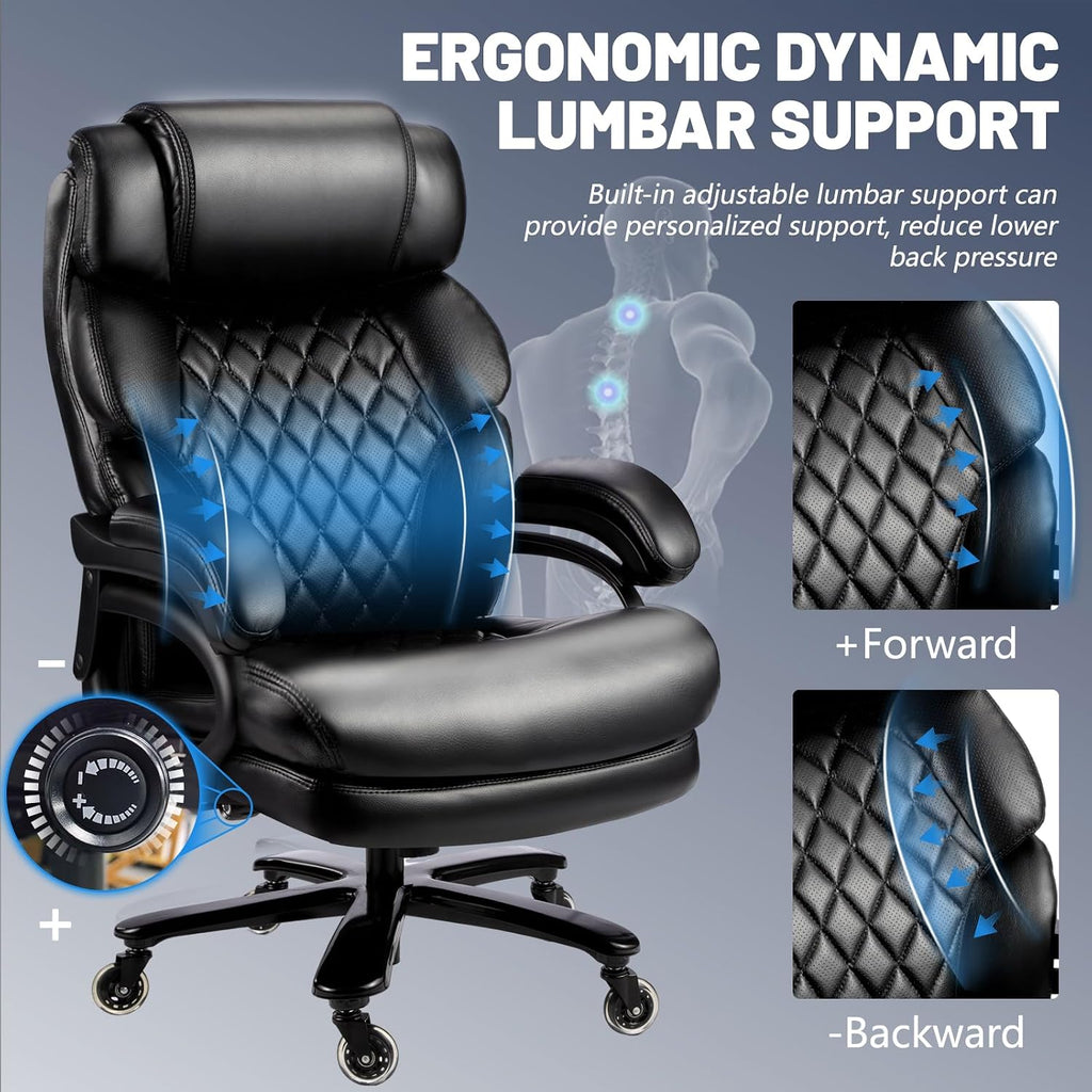 800LBS Big and Tall Office Chair for Heavy People, Heavy Duty Executive Chair with High Back, Extra Wide Seat and Adjustable Lumbar, Large Computer Desk Chair Comfortable for Home Office (Black)