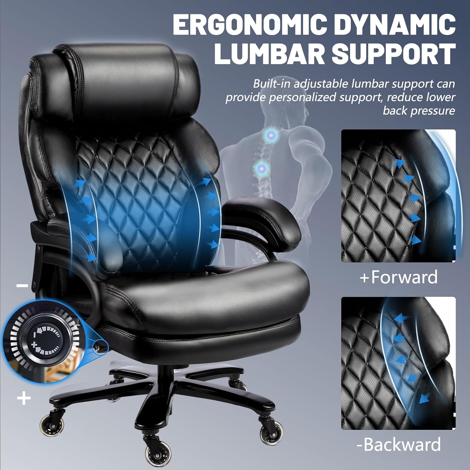 800LBS Big and Tall Office Chair for Heavy People, Heavy Duty Executive Chair with High Back, Extra Wide Seat and Adjustable Lumbar, Large Computer Desk Chair Comfortable for Home Office (Black)
