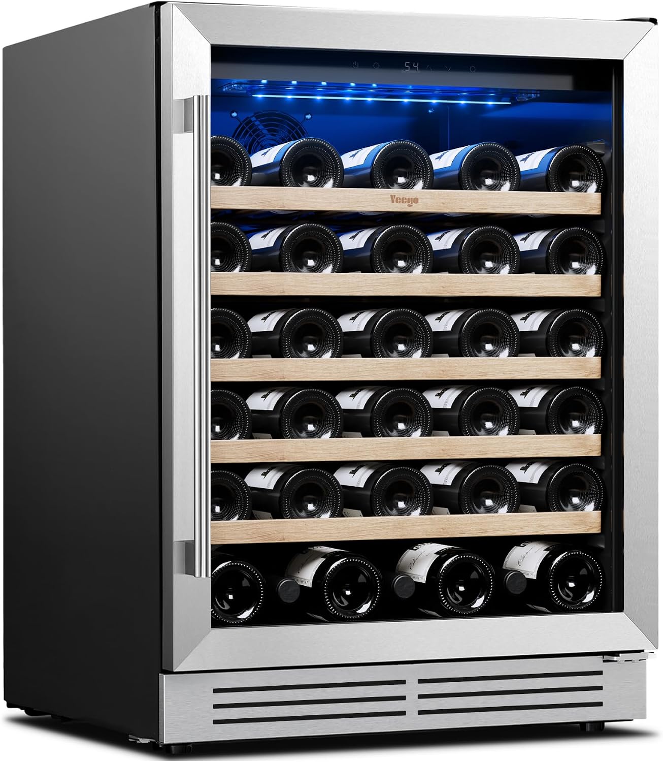 Yeego Wine Fridge Cooler - 24 Inch Wine Fridge Hold 52 Bottles, 40-65°F Wine Refrigerator Glass Door, Built in, Freestanding Under Counter Fridge for Beer Soda Drink Home Bar Office(5.12 Cu.ft)