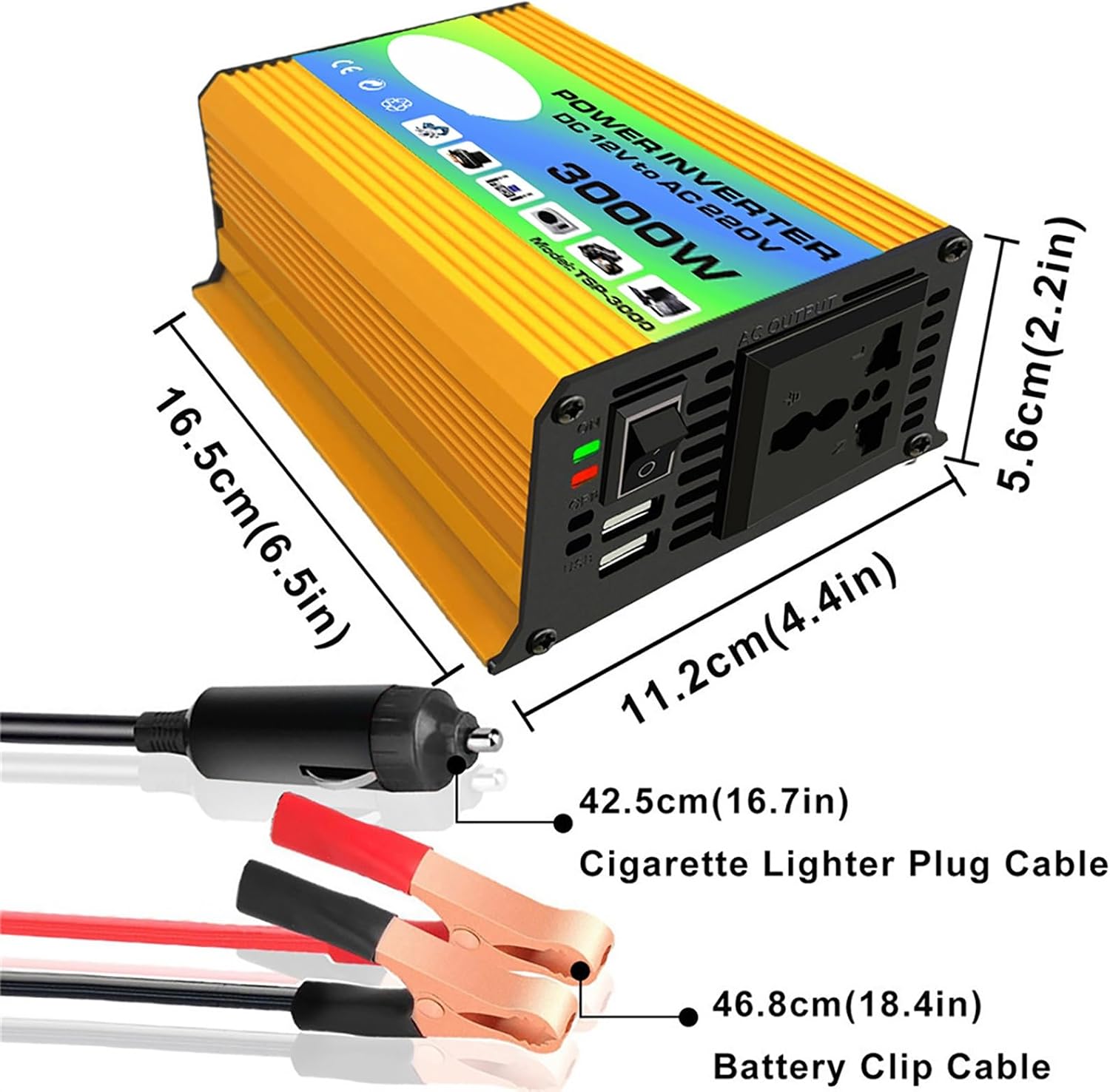 Solar Power System Set 36W Folding Solar Panel with Four USB Chargers + 3000W Power Inverter DC12V-110V/220V + 30A Solar Charge Controller(Yellow,12V-110V)