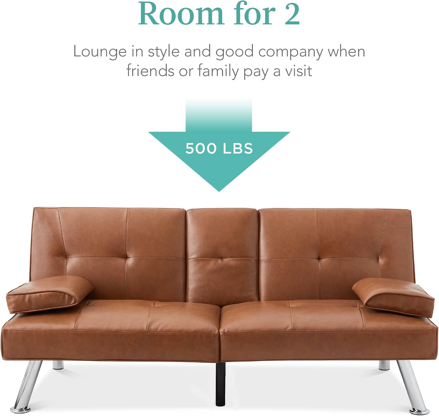 Best Choice Products Faux Leather Upholstered Modern Convertible Futon, Adjustable Folding Sofa Bed, Guest Bed w/Removable Armrests - Tan