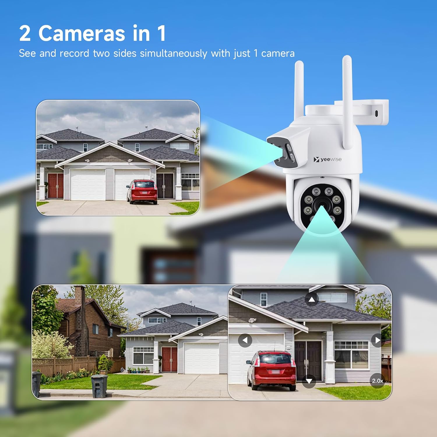 YEEWISE 2K Wi-Fi 6 Wireless Security Camera System with 12' Monitor, Dual Lens WiFi Security Cameras with 360° Pan Tilt & Auto Tracking, 16CH NVR with 1TB HDD, 5G&2.4G WiFi, 24/7 Record,Plug-in Power