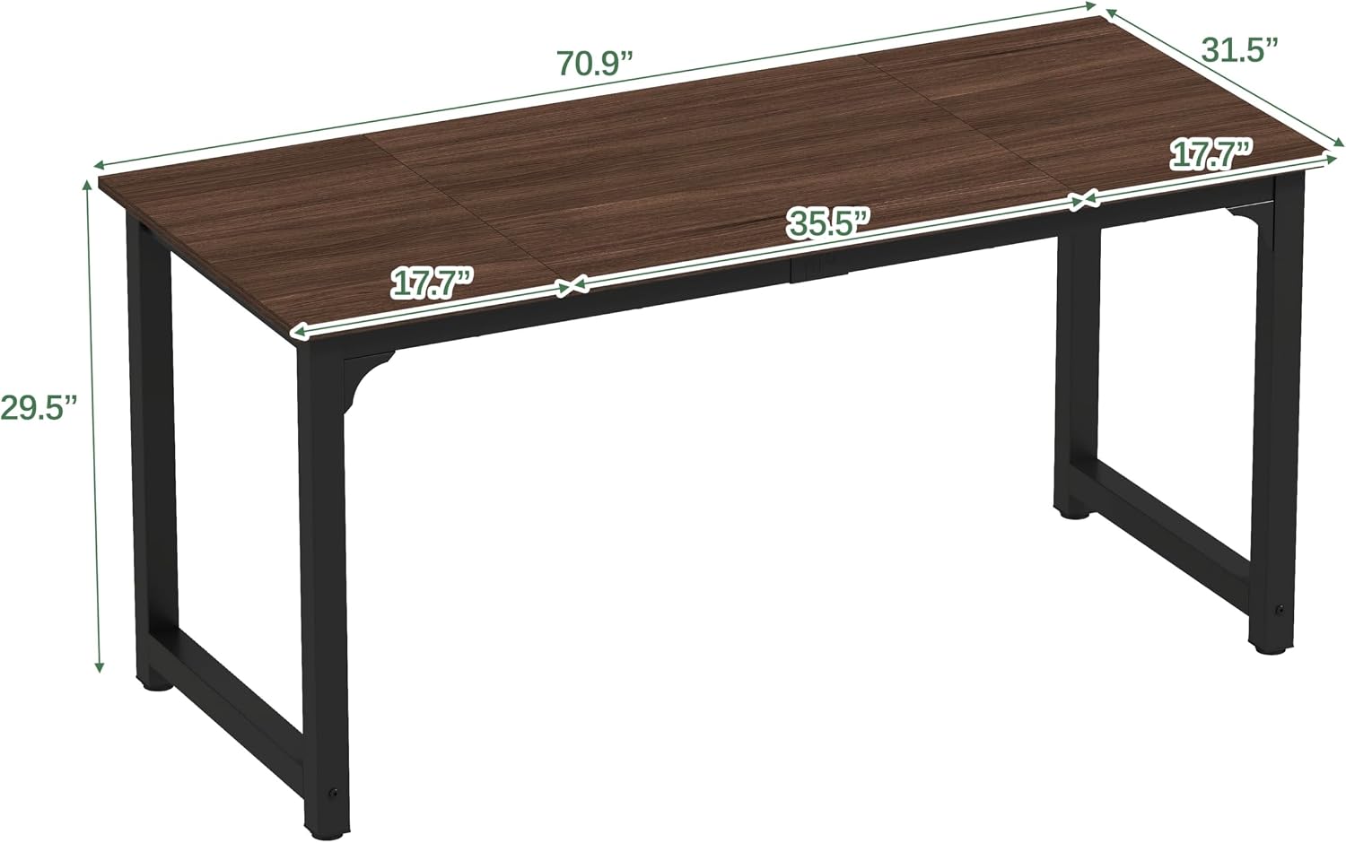 NSdirect Large Office Desk for Home Office, Large 63' Computer Desk Table, Wide Writing Study Desk for 2 Person, Metal Sturdy Frame Thicker Steel Legs, Black Chocolate