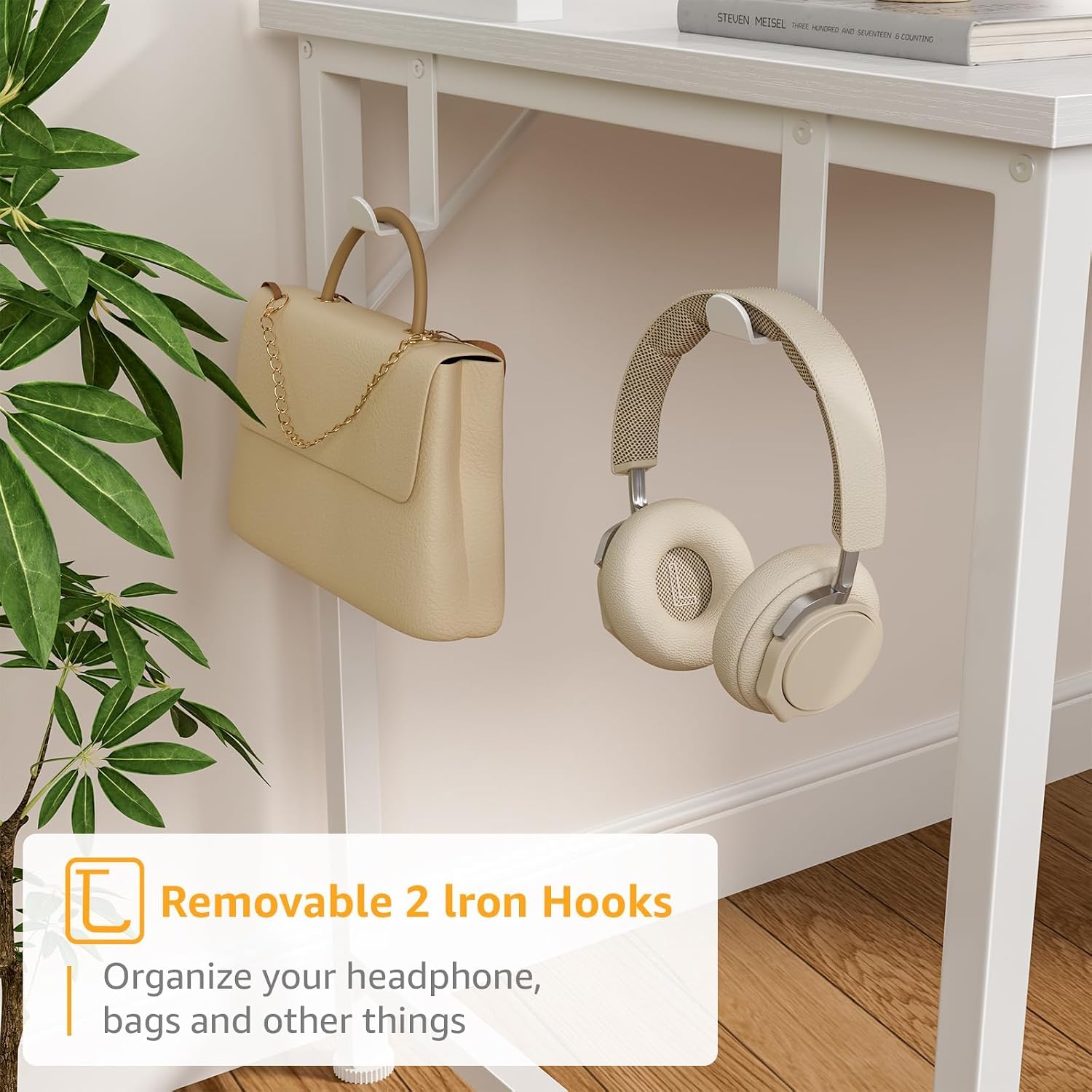 DLisiting White Computer Desk with Hutch & Drawers - 47 Inch Modern Study Writing Office Desk with 3 Storage Drawers and Power Outlets for Bedroom Home Office